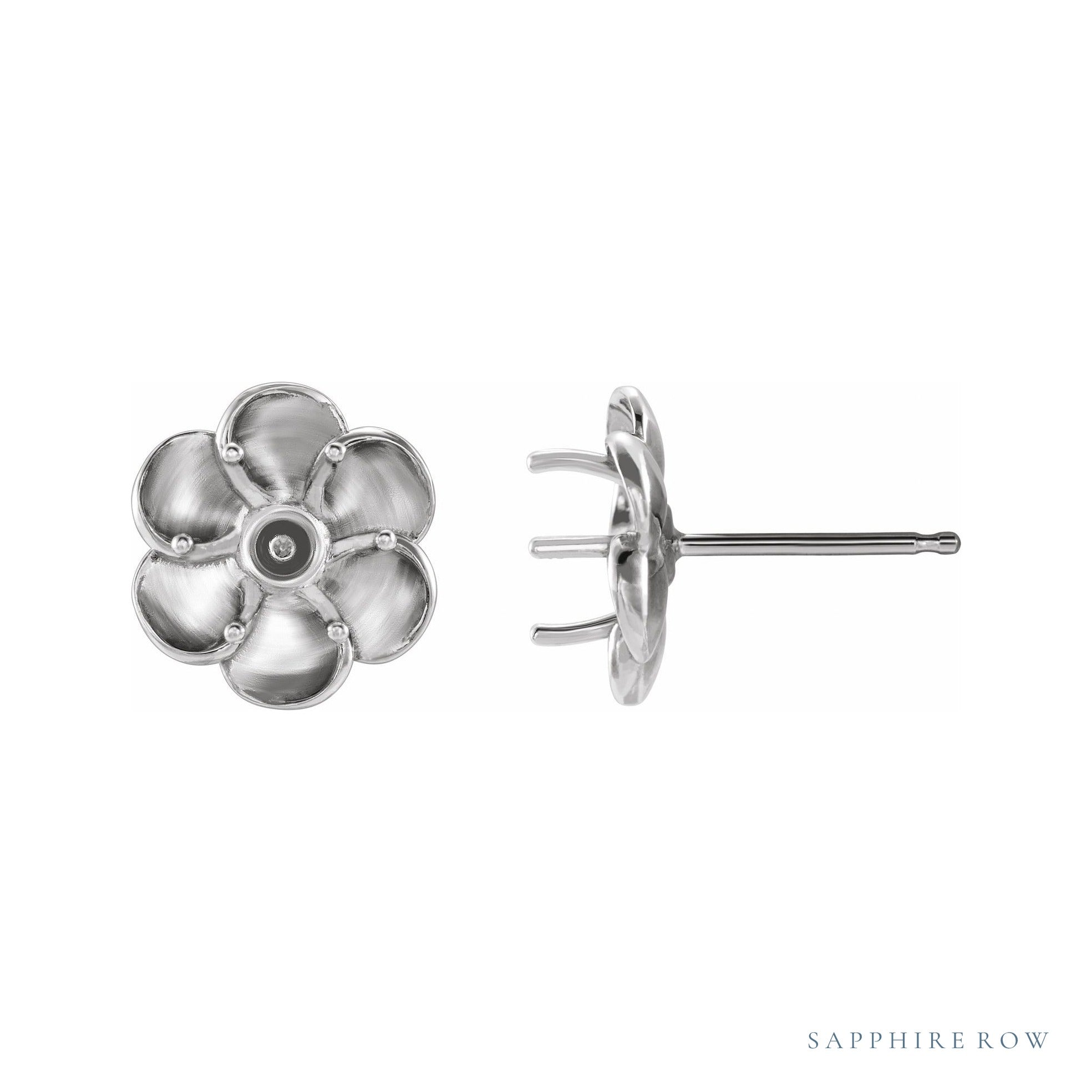 Sapphire Row Round Buttercup Stud Earrings setting in 14K White Gold, shown with a center stone (sold separately)