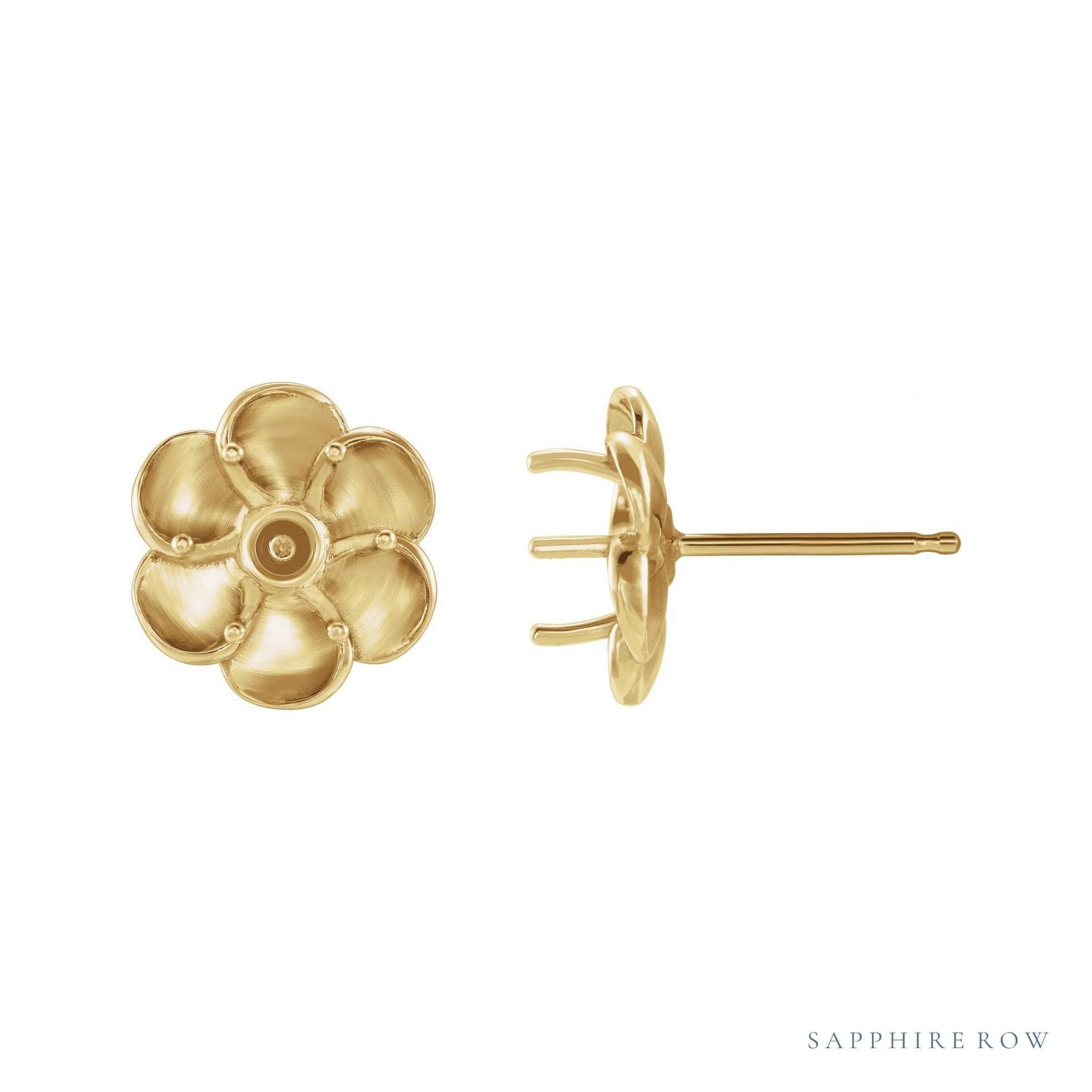 Sapphire Row Round Buttercup Stud Earrings setting in 14K Yellow Gold, shown with a center stone (sold separately)