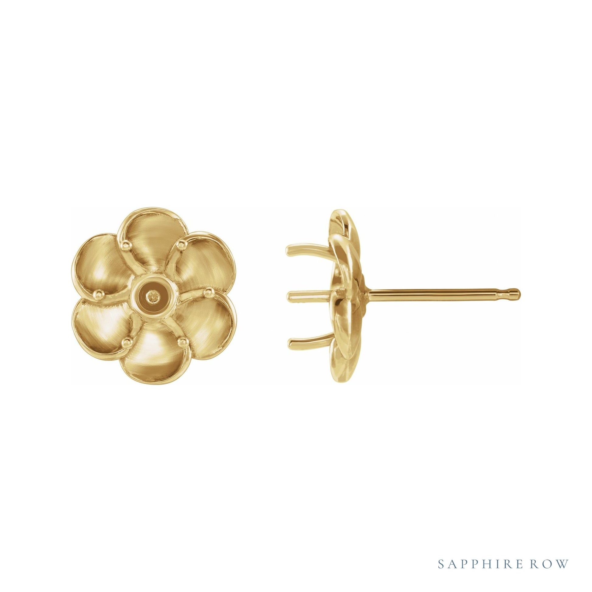 Sapphire Row Round Buttercup Stud Earrings setting in 14K Yellow Gold, shown with a center stone (sold separately)