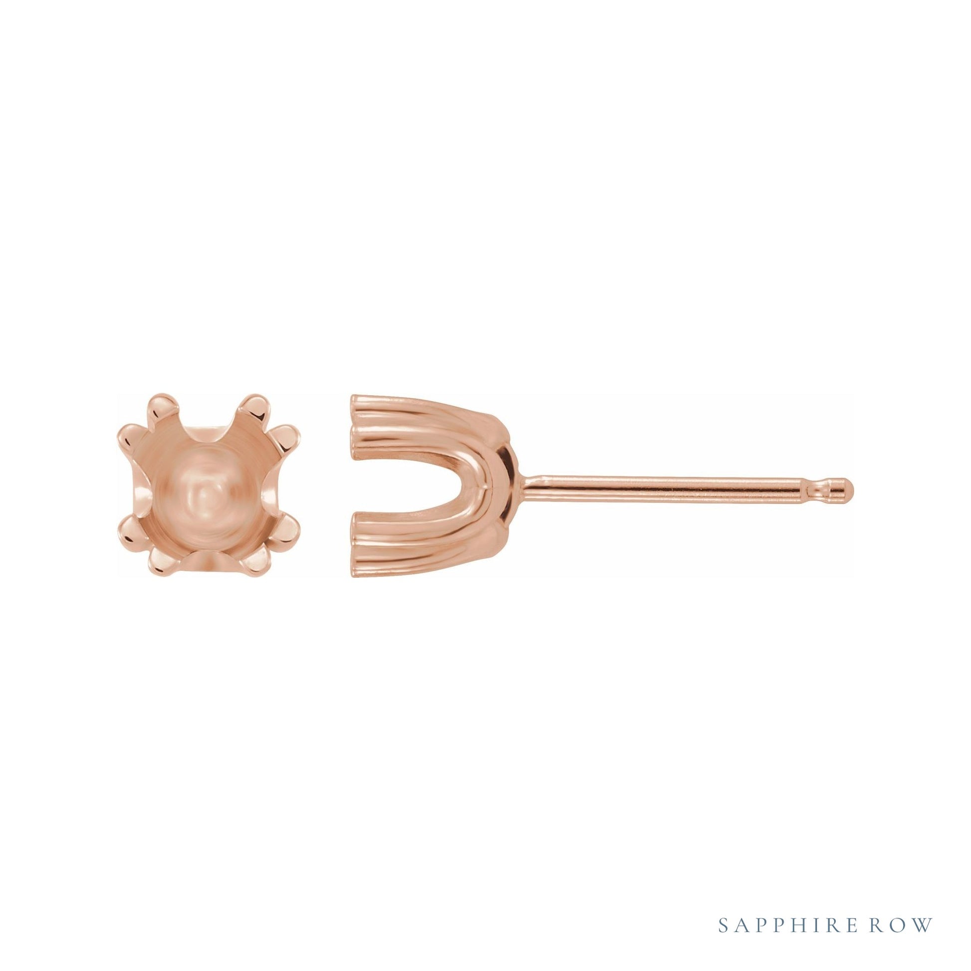 Sapphire Row Round U-Prong Stud Earrings setting in 14K Rose Gold, shown with a center stone (sold separately)