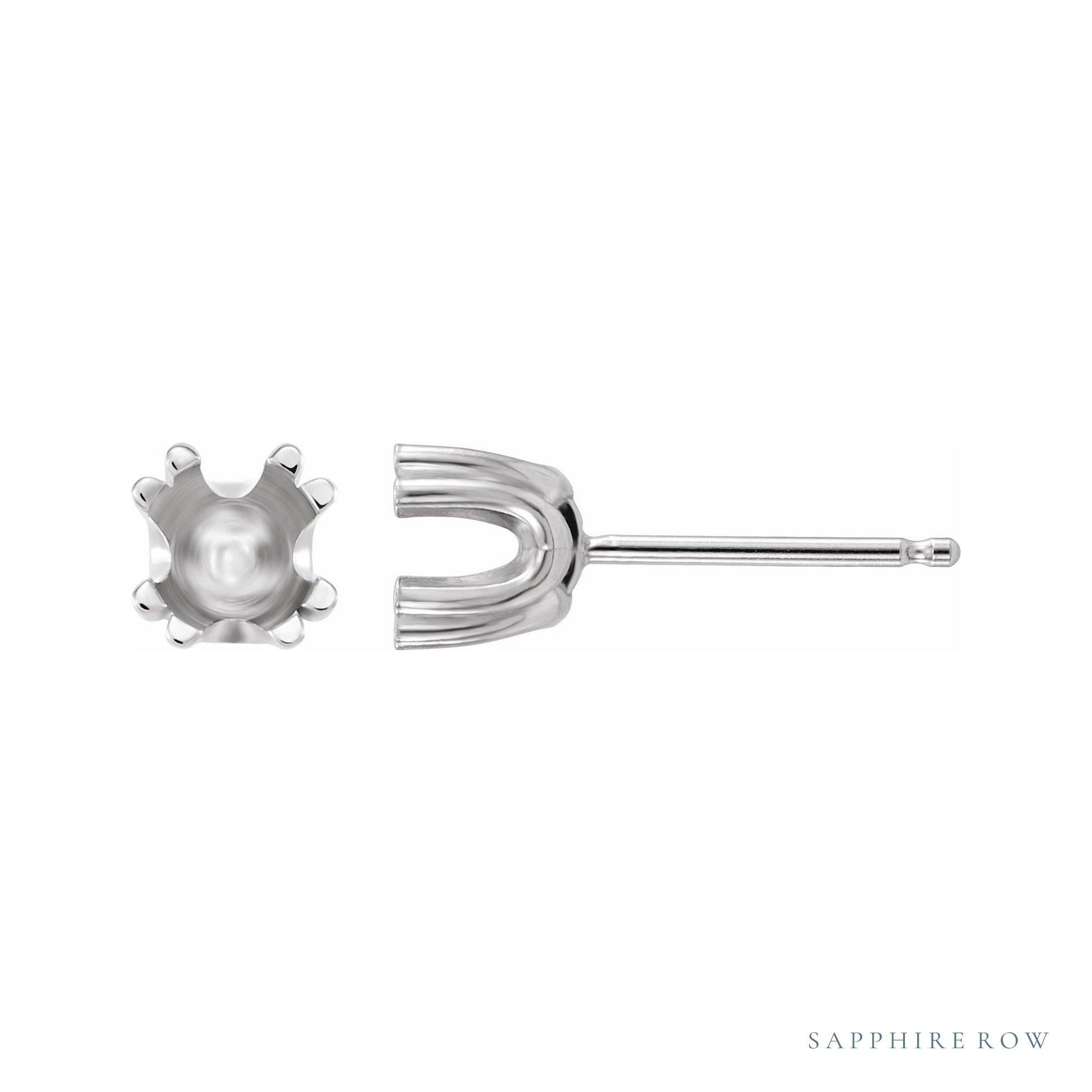 Sapphire Row Round U-Prong Stud Earrings setting in 14K White Gold, shown with a center stone (sold separately)