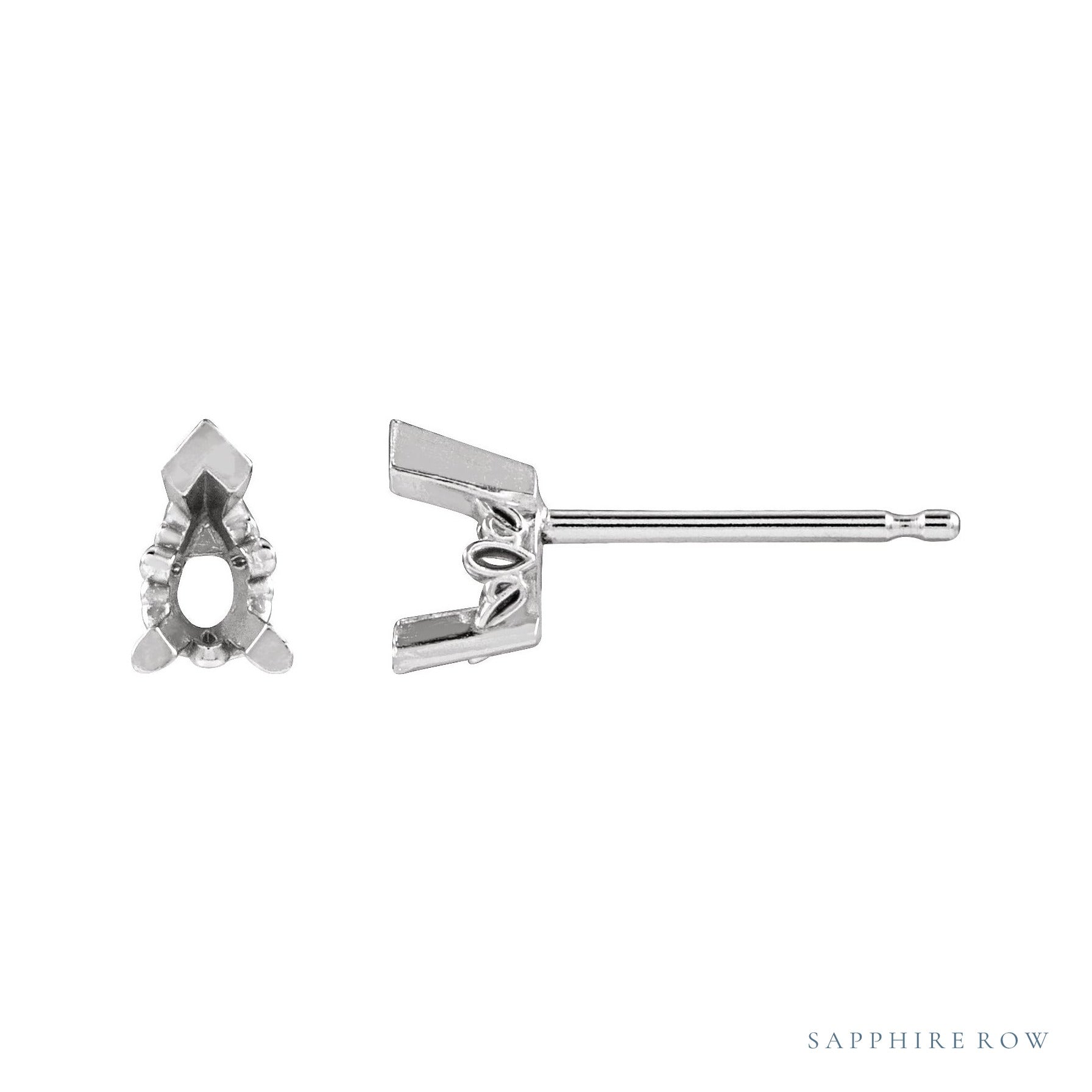Sapphire Row Pear V-End Scroll® Earrings setting in 14K White Gold, shown with a center stone (sold separately)