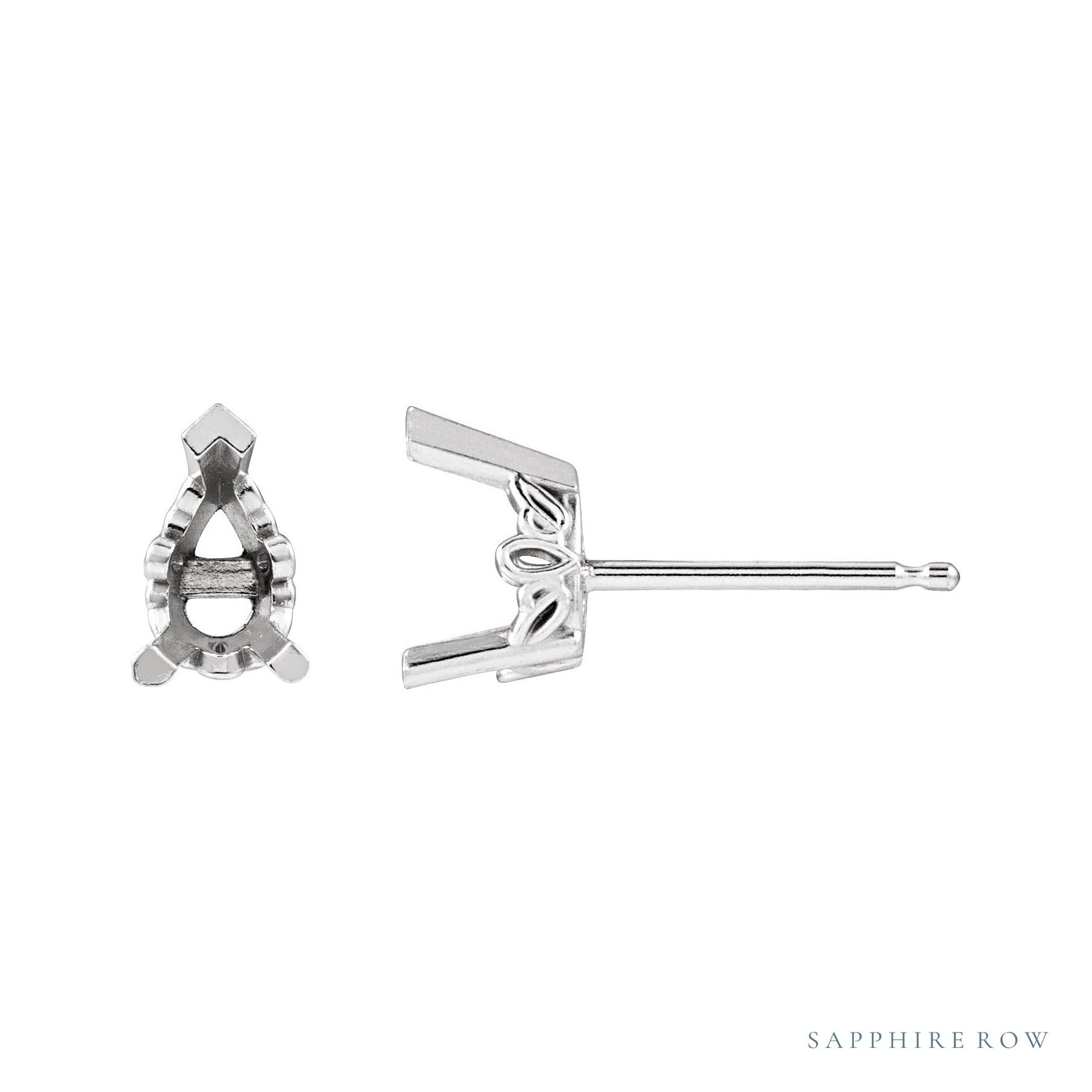 Sapphire Row Pear V-End Scroll® Earrings setting in Platinum, shown with a center stone (sold separately)
