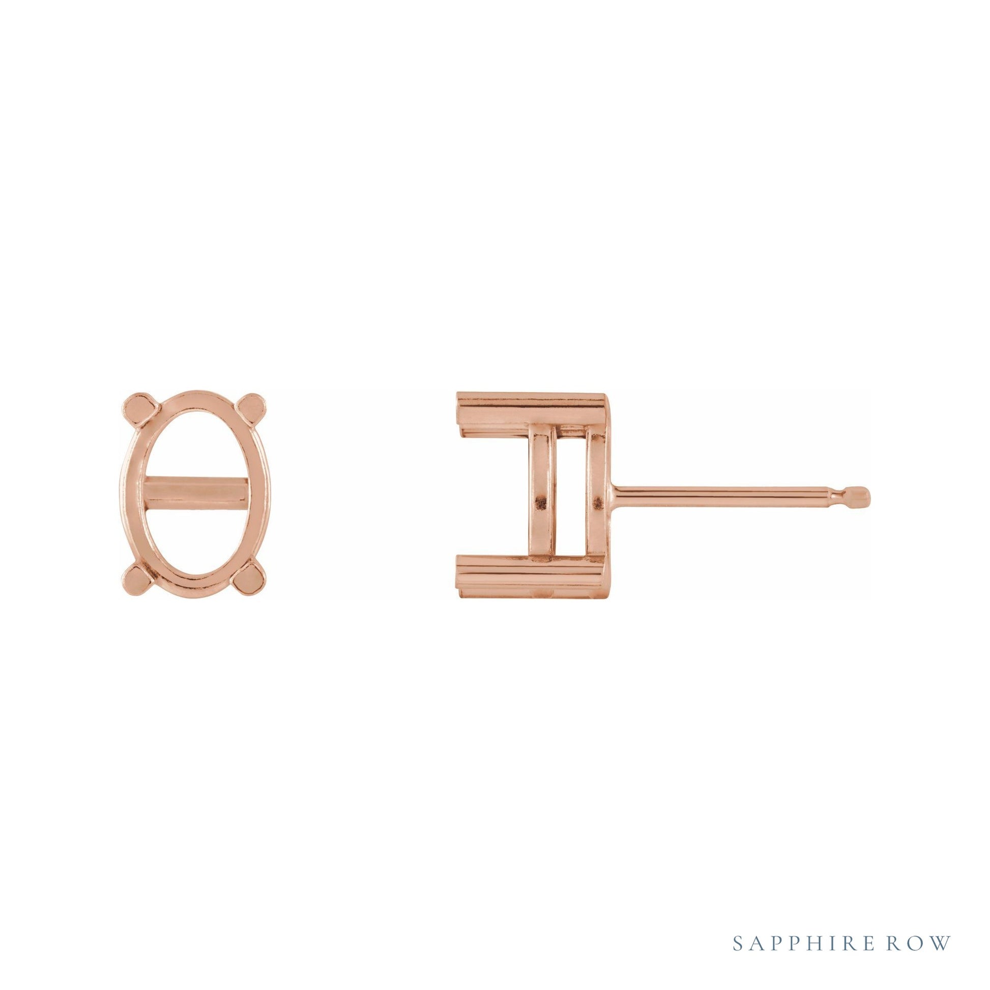Sapphire Row Oval 4-Prong Cabochon Earrings setting in 14K Rose Gold, shown with a center stone (sold separately)