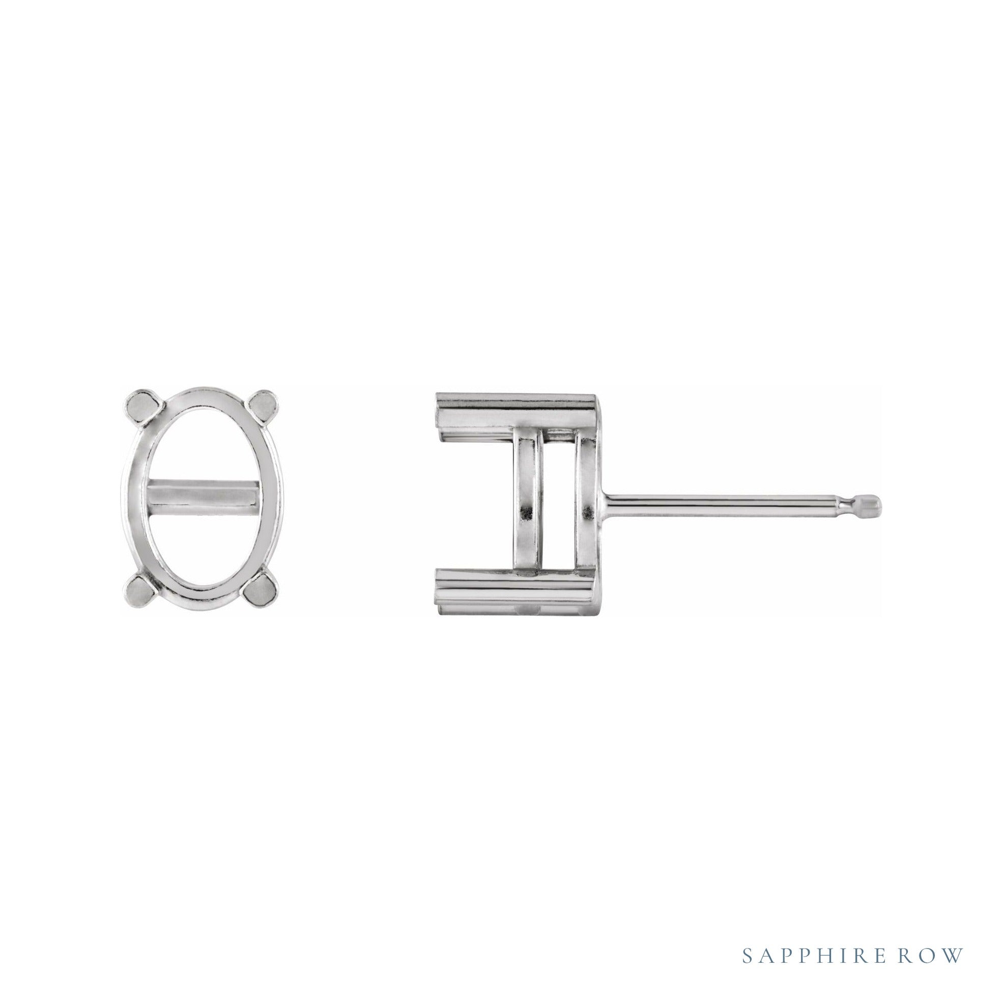Sapphire Row Oval 4-Prong Cabochon Earrings setting in 14K White Gold, shown with a center stone (sold separately)