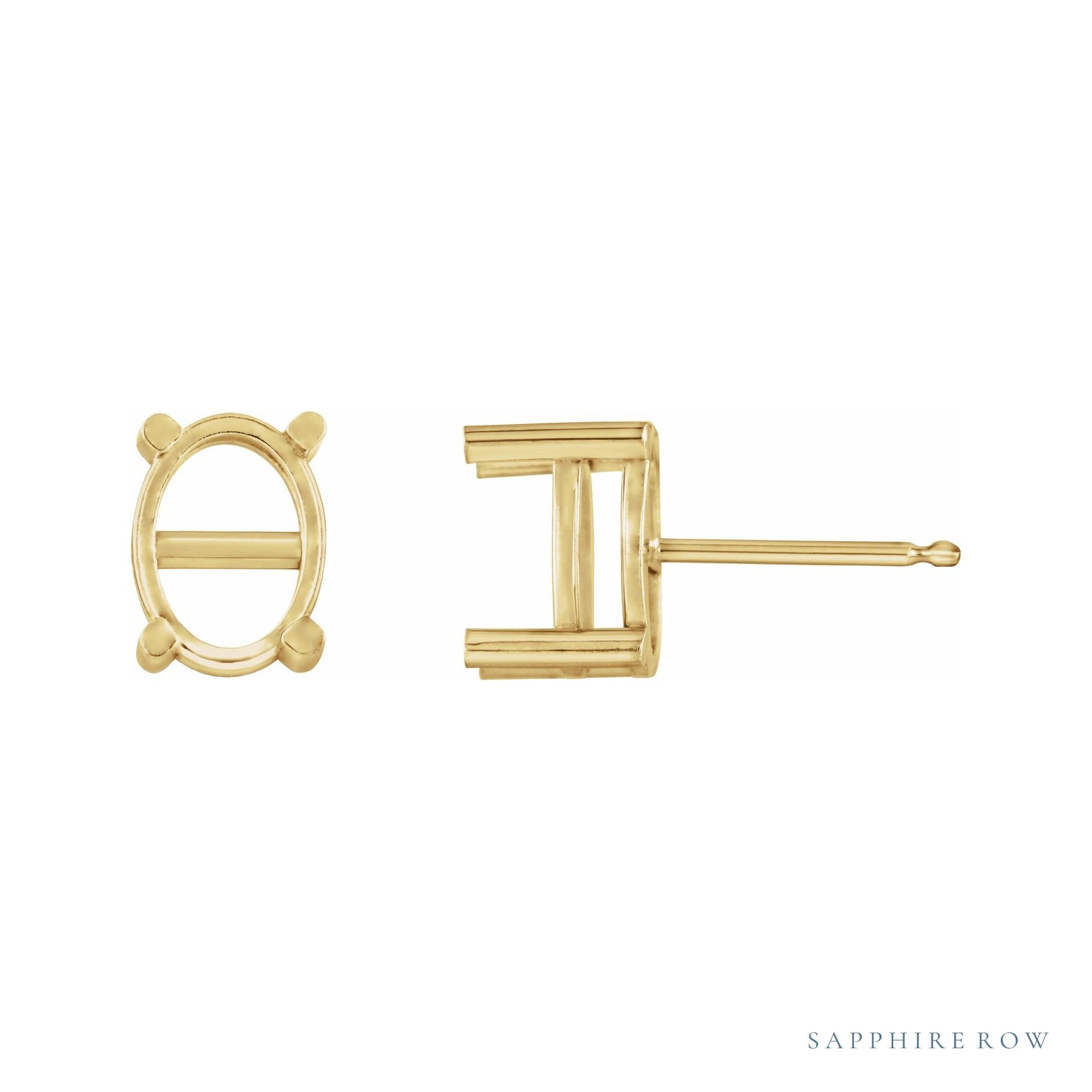 Sapphire Row Oval 4-Prong Cabochon Earrings setting in 14K Yellow Gold, shown with a center stone (sold separately)
