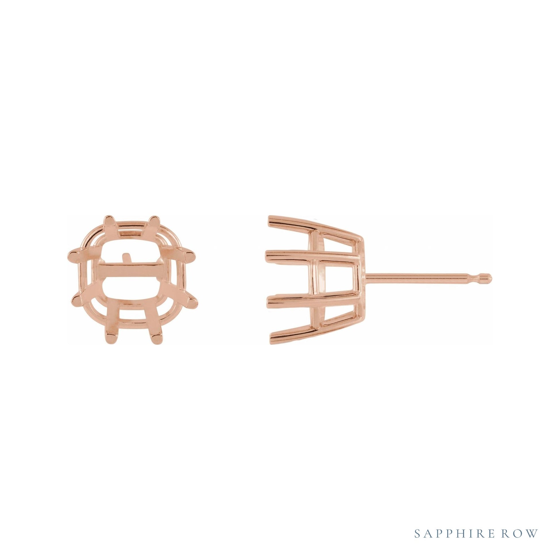 Sapphire Row Cushion 8-Prong Stud Earrings setting in 14K Rose Gold, shown with a center stone (sold separately)