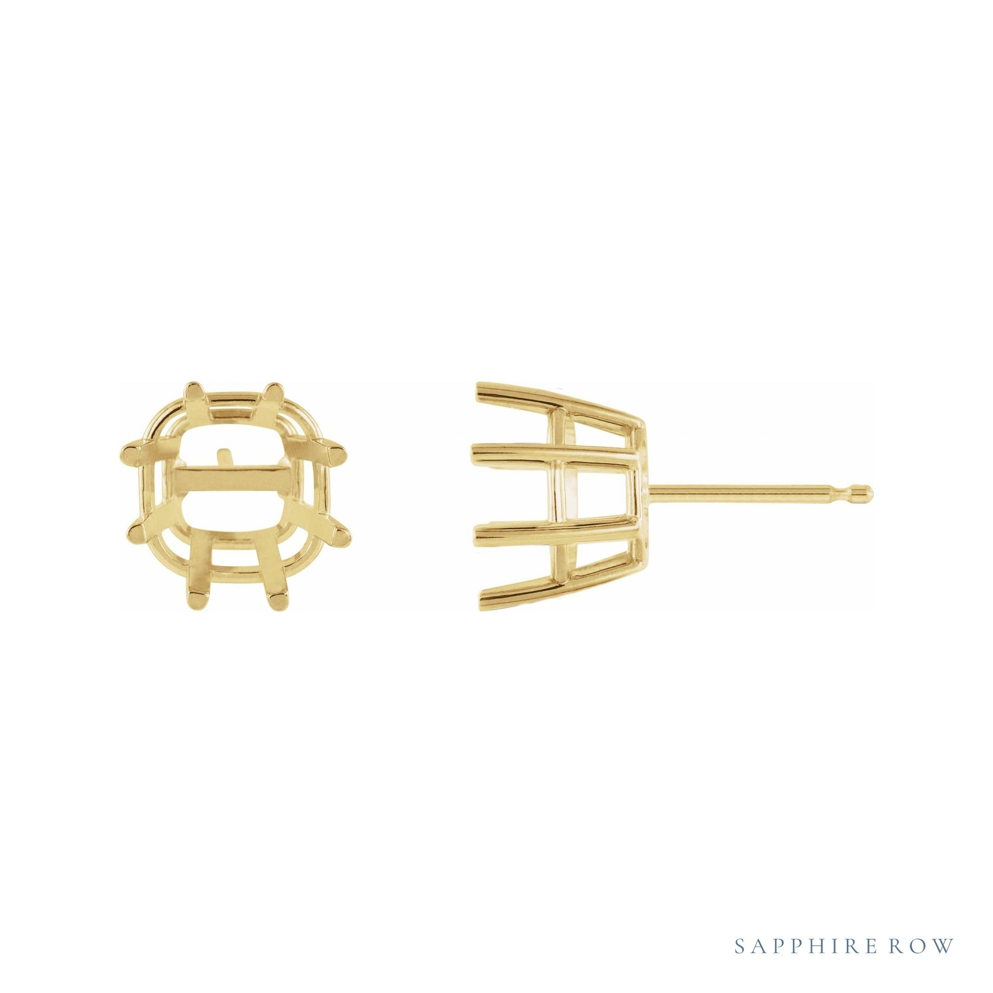 Sapphire Row Cushion 8-Prong Stud Earrings setting in 14K Yellow Gold, shown with a center stone (sold separately)
