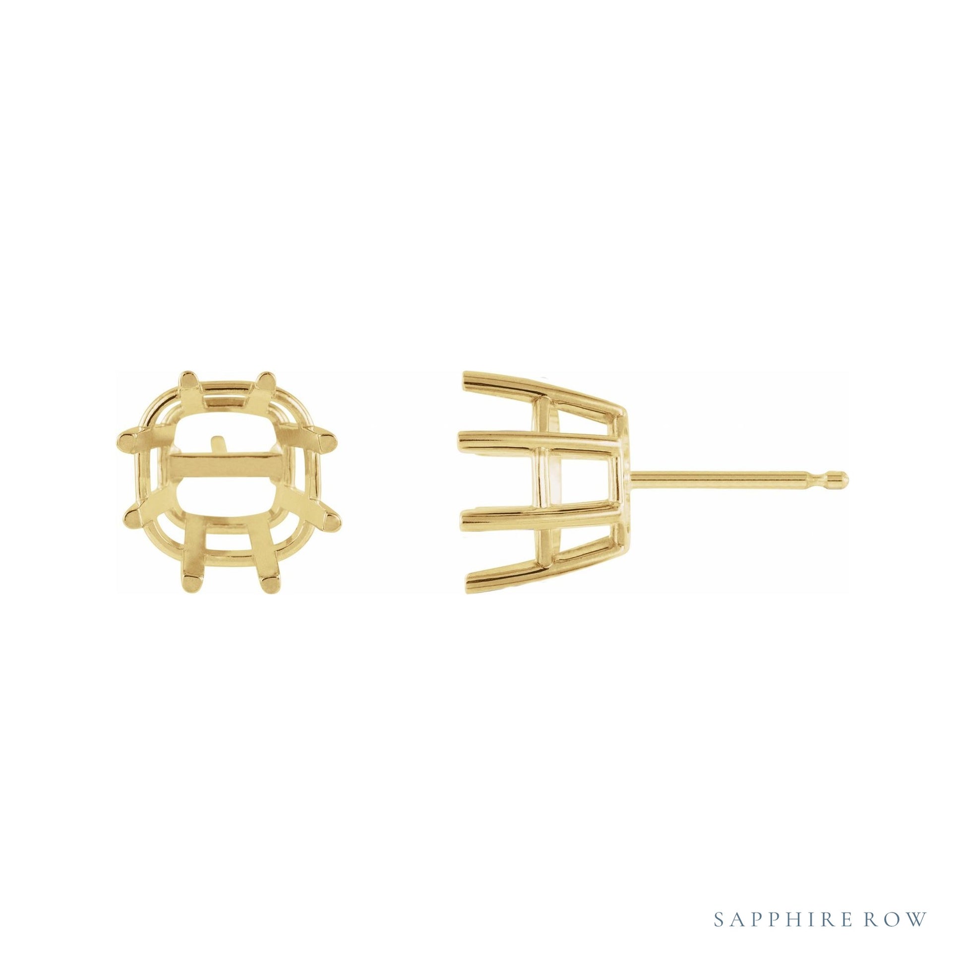 Sapphire Row Cushion 8-Prong Stud Earrings setting in 14K Yellow Gold, shown with a center stone (sold separately)