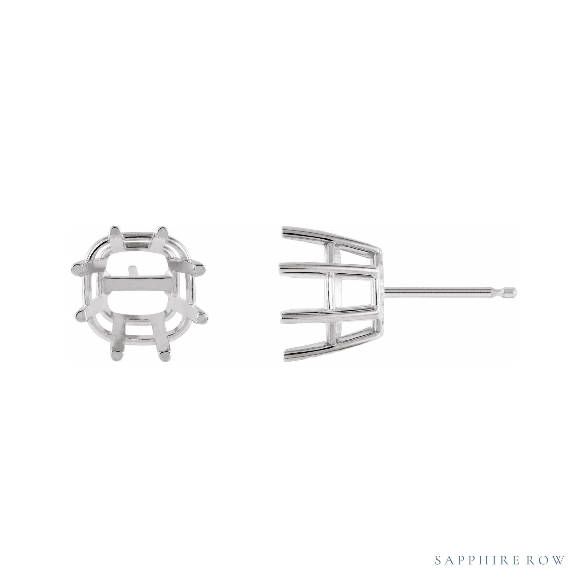 Sapphire Row Cushion 8-Prong Stud Earrings setting in Platinum, shown with a center stone (sold separately)