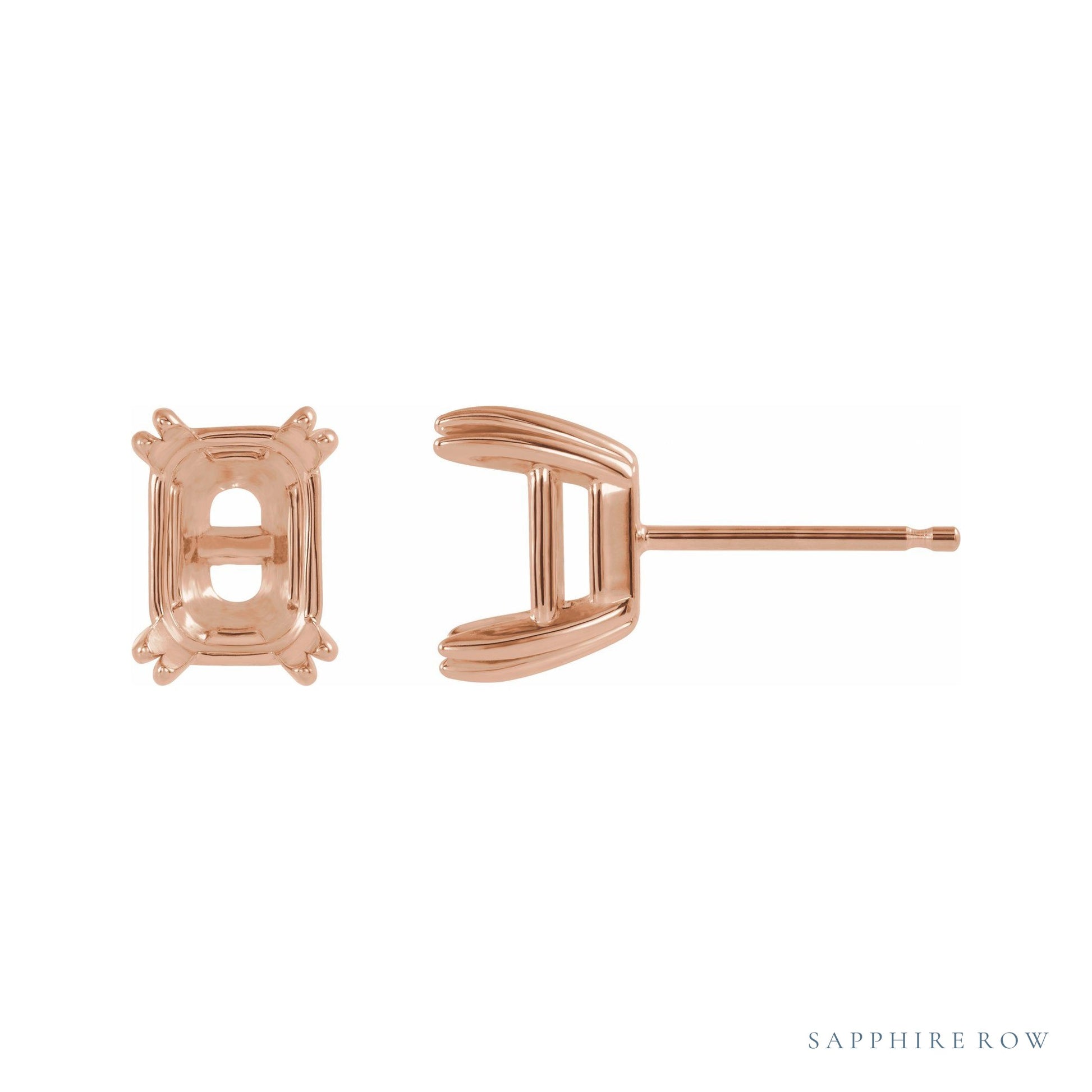 Sapphire Row Emerald Double Claw-Prong Stud Earrings setting in 14K Rose Gold, shown with a center stone (sold separately)