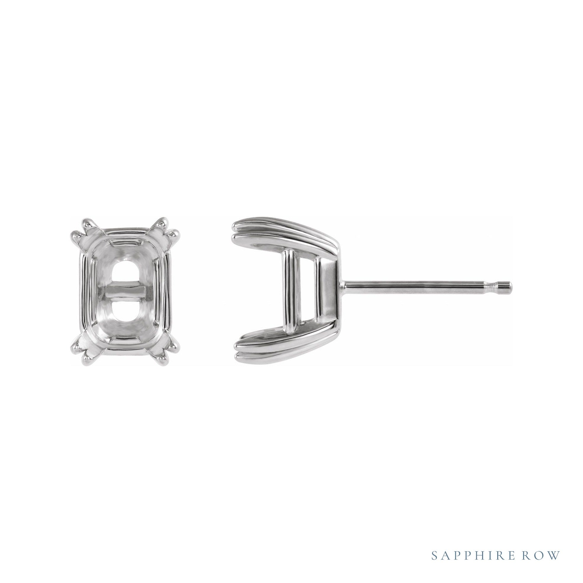 Sapphire Row Emerald Double Claw-Prong Stud Earrings setting in 14K White Gold, shown with a center stone (sold separately)