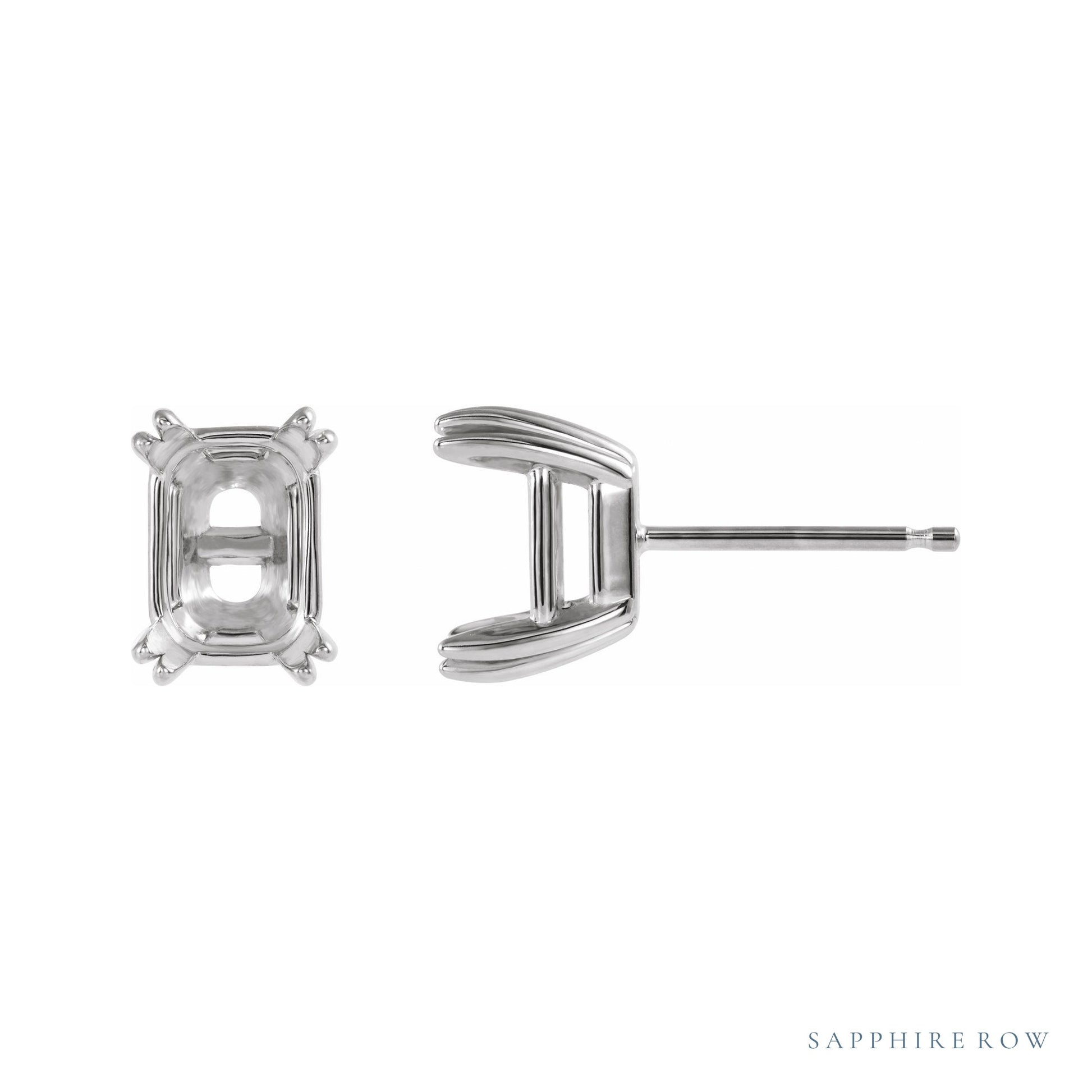 Sapphire Row Emerald Double Claw-Prong Stud Earrings setting in 14K White Gold, shown with a center stone (sold separately)