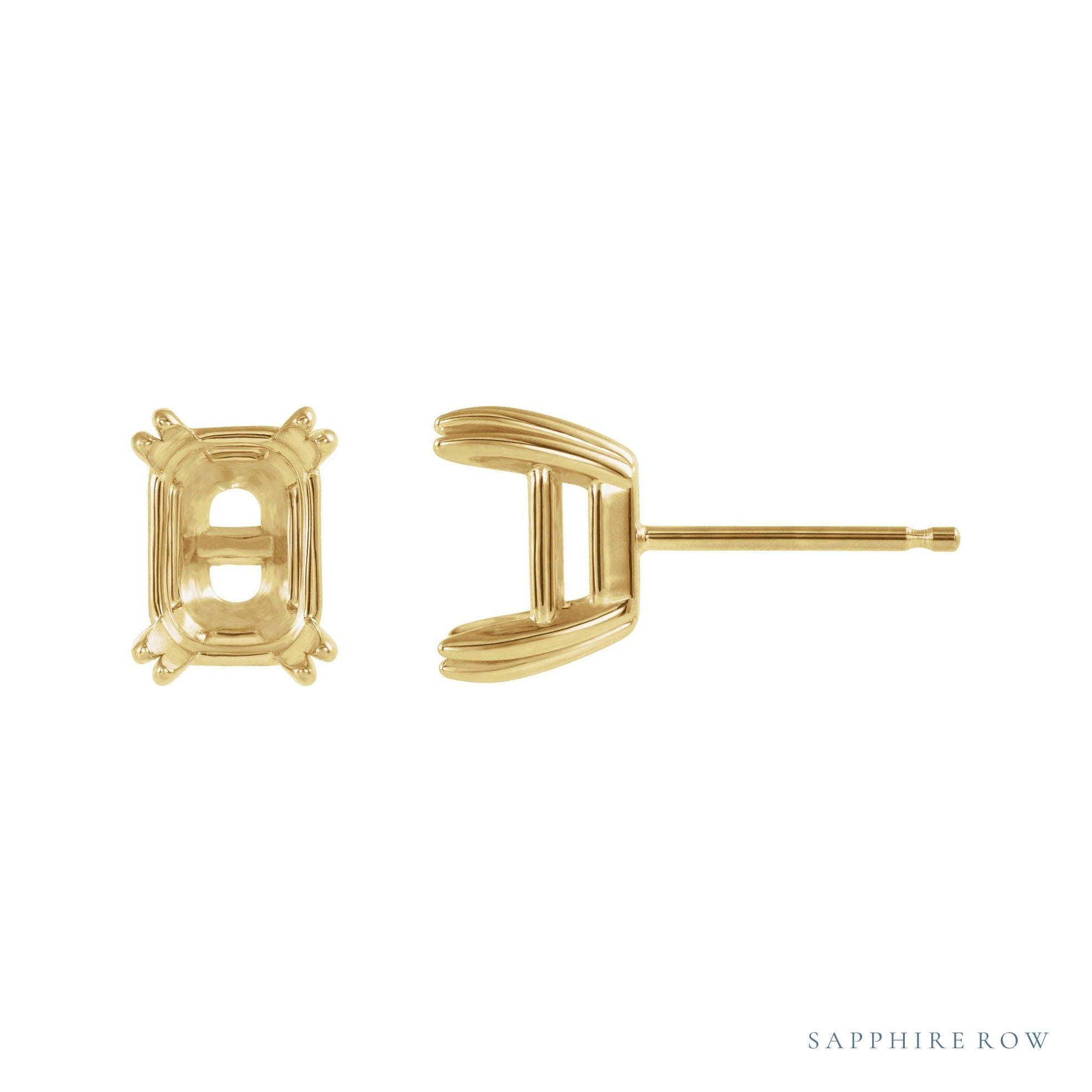 Sapphire Row Emerald Double Claw-Prong Stud Earrings setting in 14K Yellow Gold, shown with a center stone (sold separately)