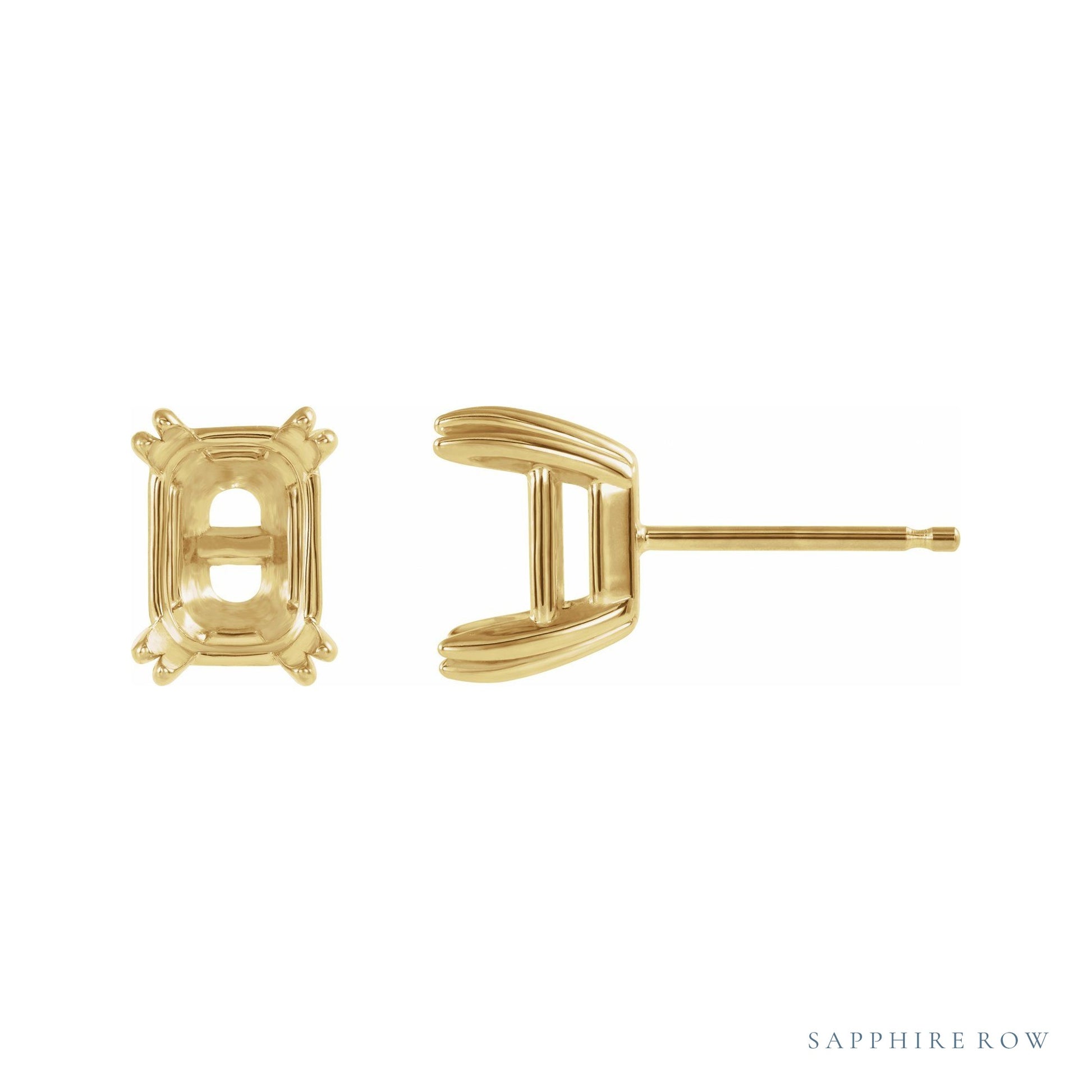 Sapphire Row Emerald Double Claw-Prong Stud Earrings setting in 14K Yellow Gold, shown with a center stone (sold separately)