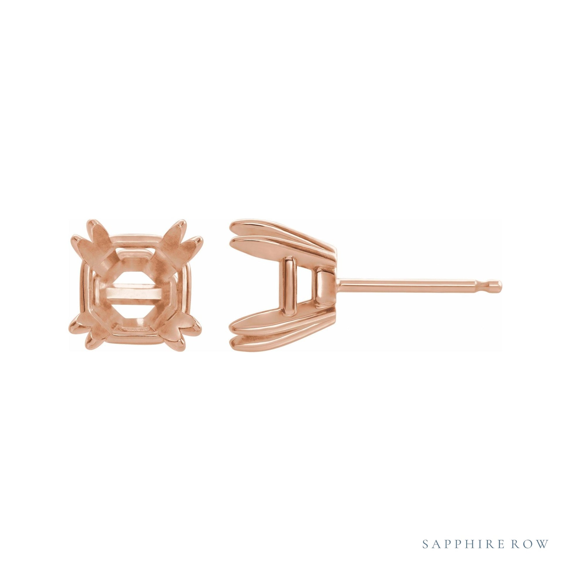 Sapphire Row Asscher Double Claw-Prong Stud Earrings setting in 14K Rose Gold, shown with a center stone (sold separately)
