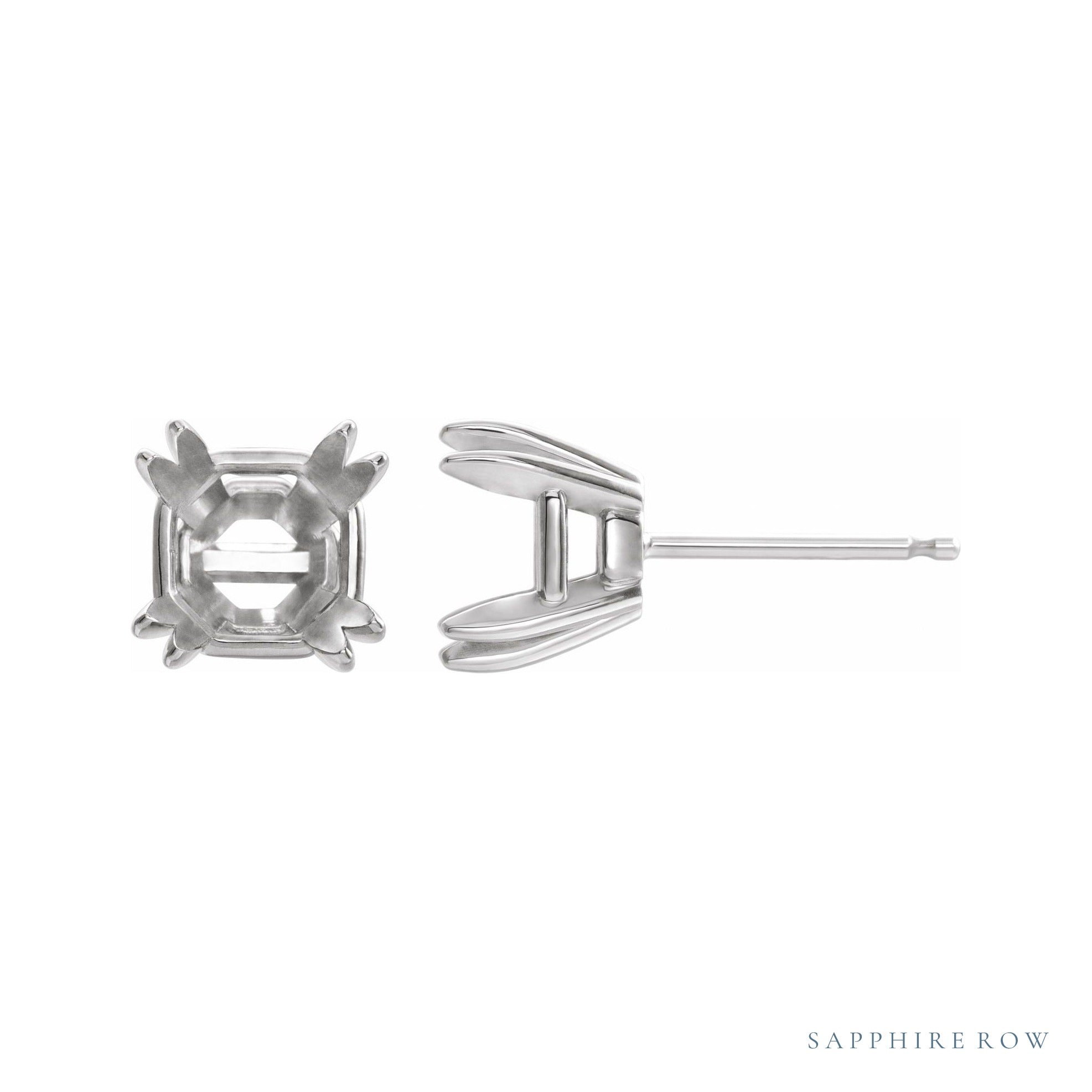 Sapphire Row Asscher Double Claw-Prong Stud Earrings setting in 14K White Gold, shown with a center stone (sold separately)