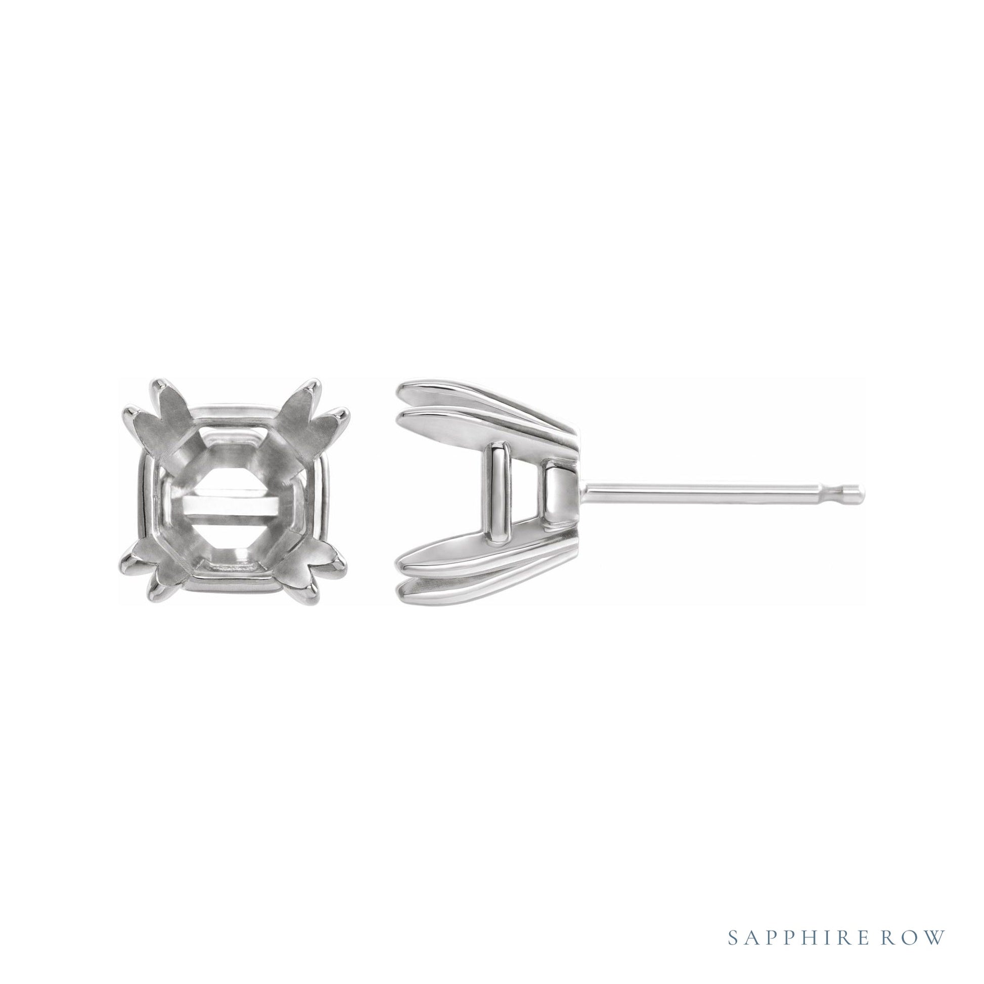 Sapphire Row Asscher Double Claw-Prong Stud Earrings setting in 14K White Gold, shown with a center stone (sold separately)
