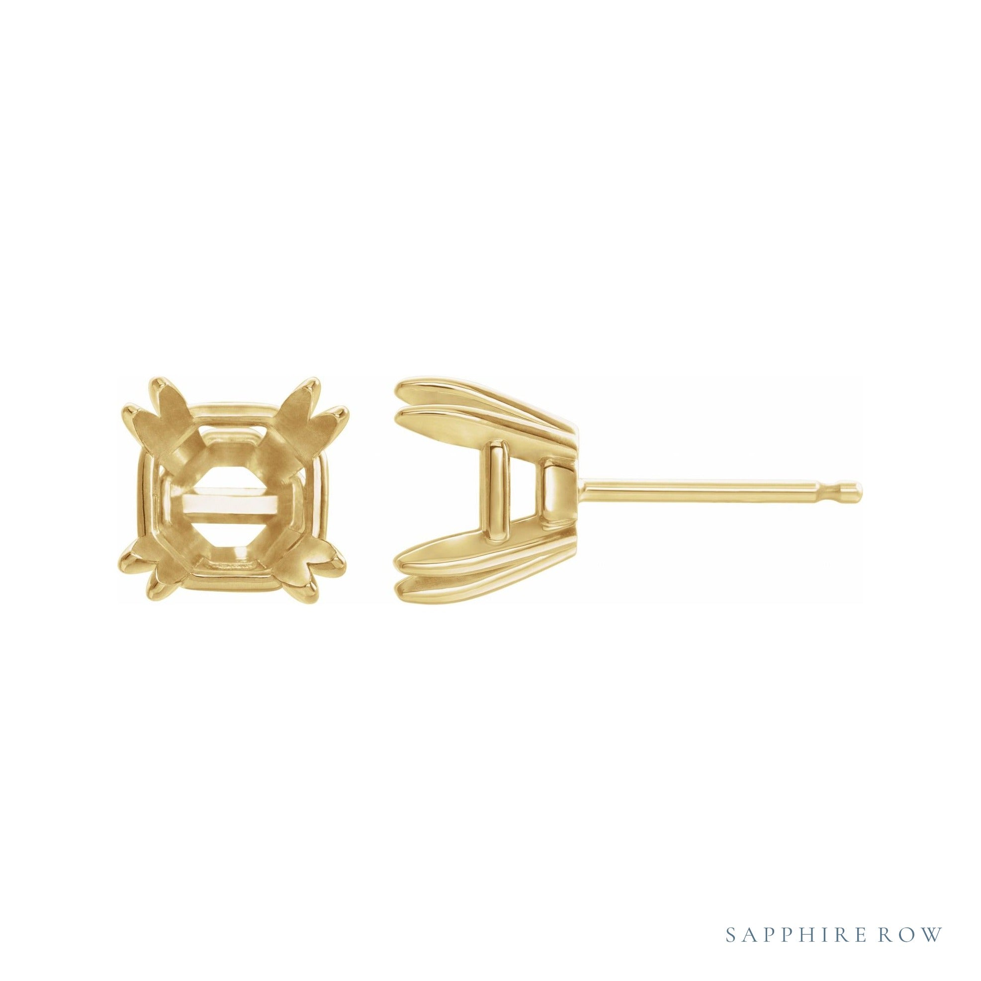 Sapphire Row Asscher Double Claw-Prong Stud Earrings setting in 14K Yellow Gold, shown with a center stone (sold separately)
