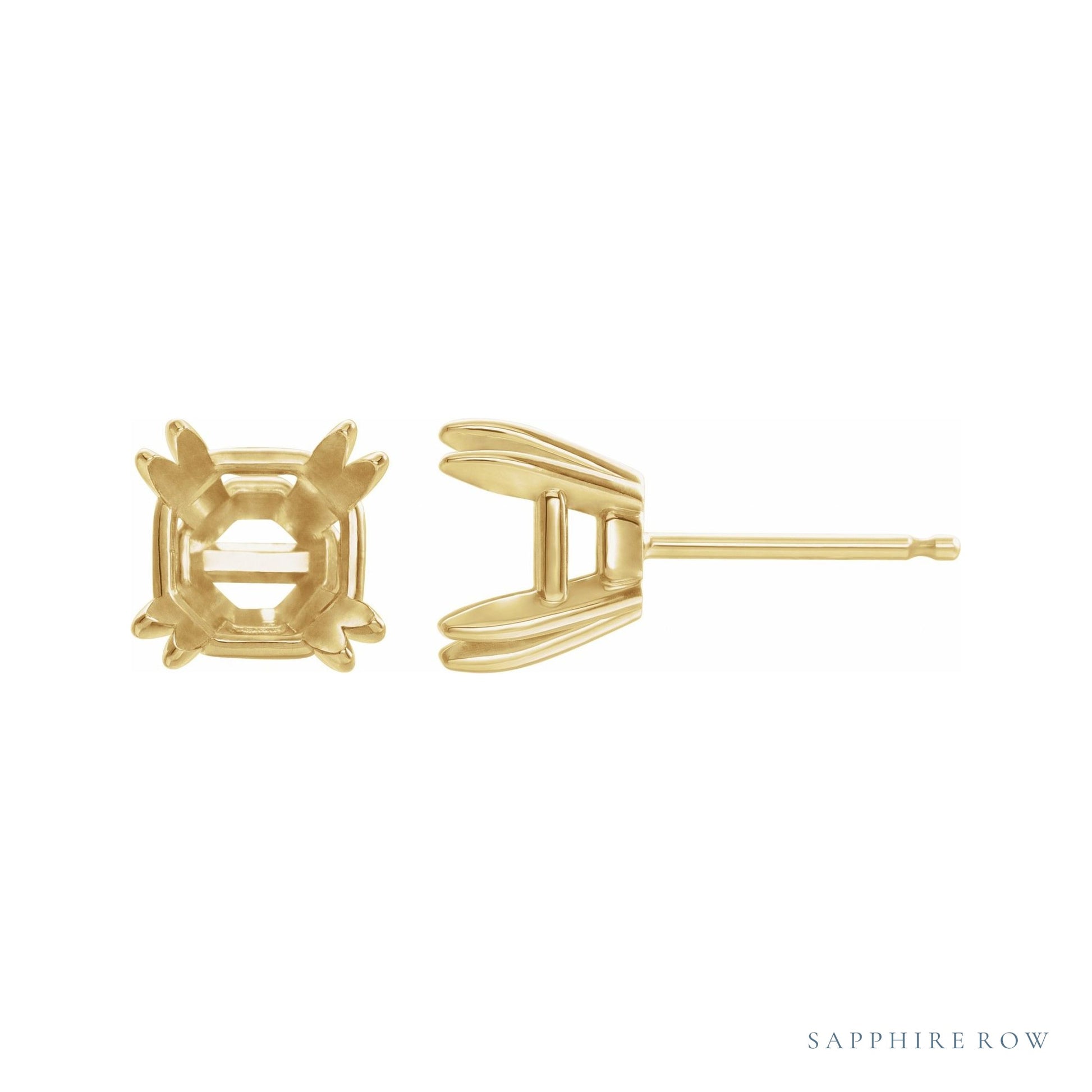 Sapphire Row Asscher Double Claw-Prong Stud Earrings setting in 14K Yellow Gold, shown with a center stone (sold separately)