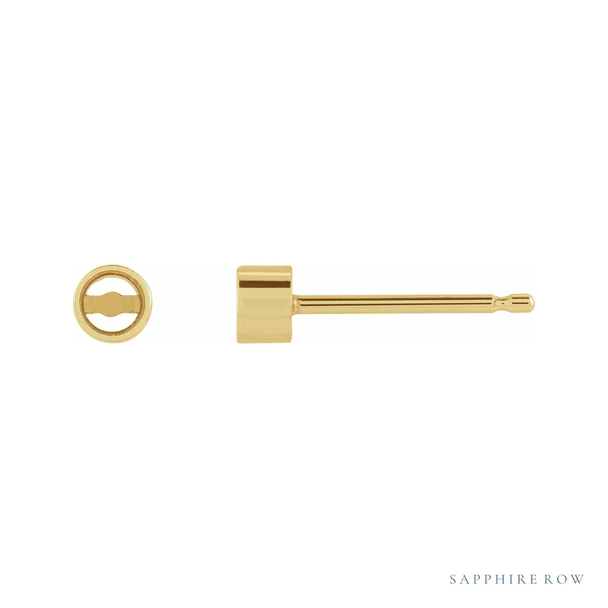 Sapphire Row Round Micro Bezel-Set Stud Earrings setting in 14K Yellow Gold, shown with a center stone (sold separately)