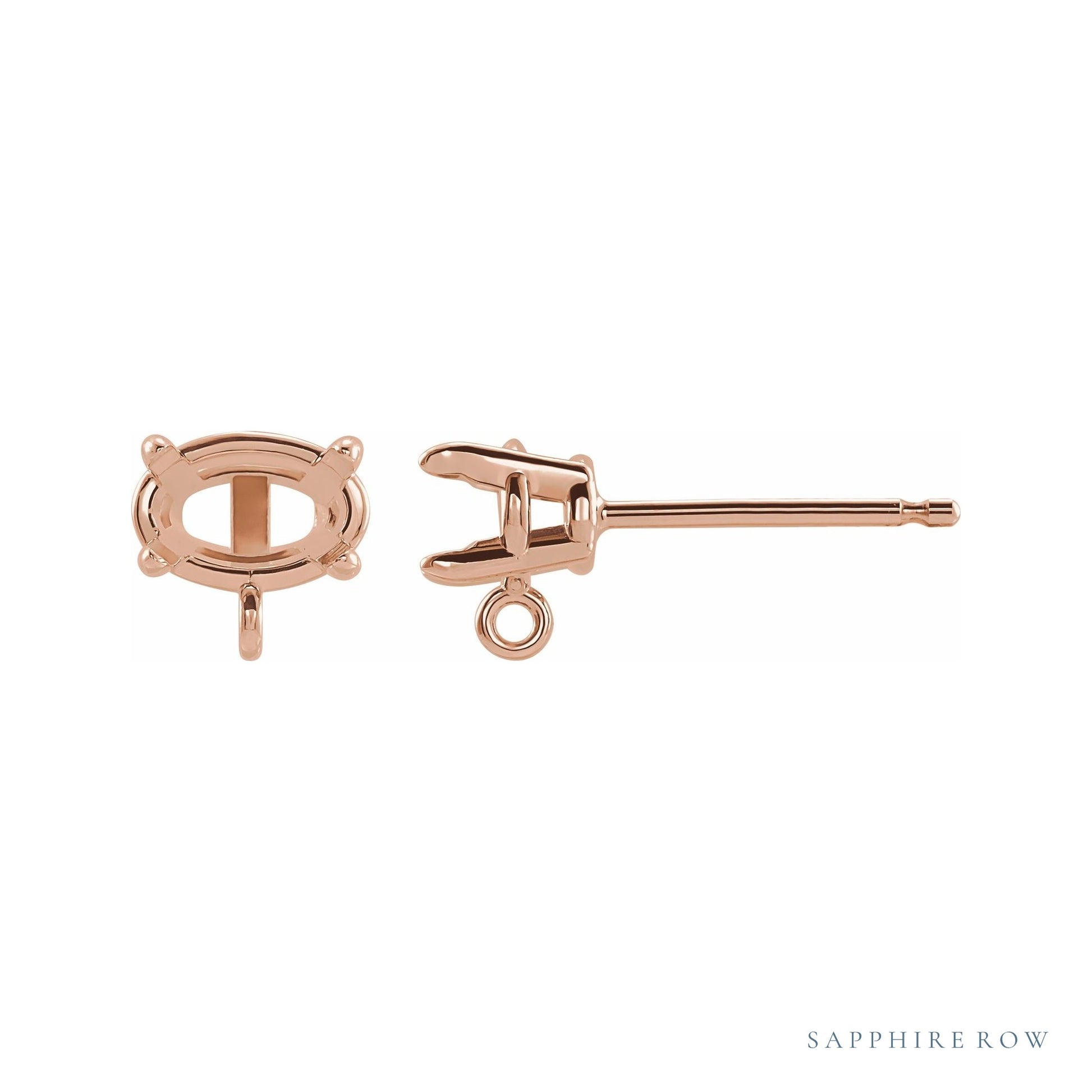 Sapphire Row Oval 4-Prong Claw Earrings Top setting in 14K Rose Gold, shown with a center stone (sold separately)