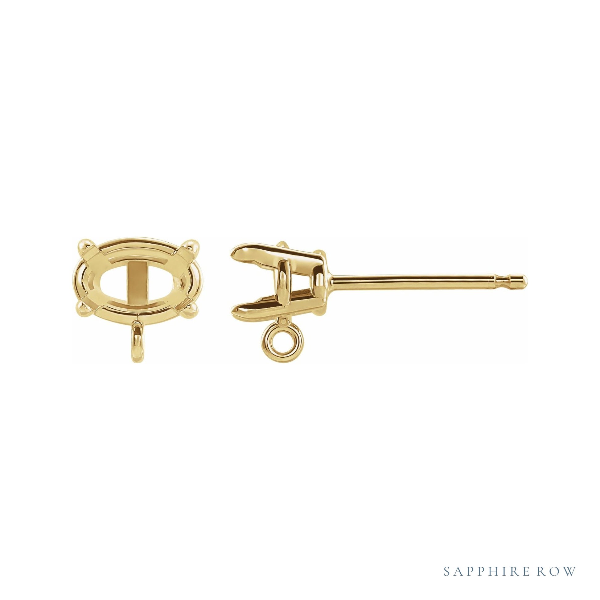 Sapphire Row Oval 4-Prong Claw Earrings Top setting in 14K Yellow Gold, shown with a center stone (sold separately)