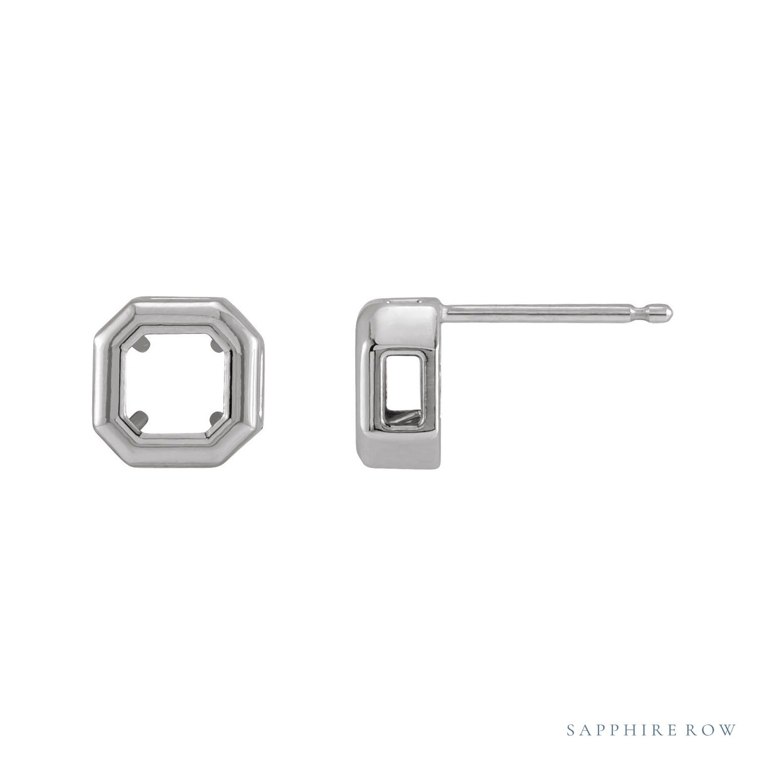Sapphire Row Asscher Bezel-Set Bezel Earrings setting in 14K White Gold, shown with a center stone (sold separately)