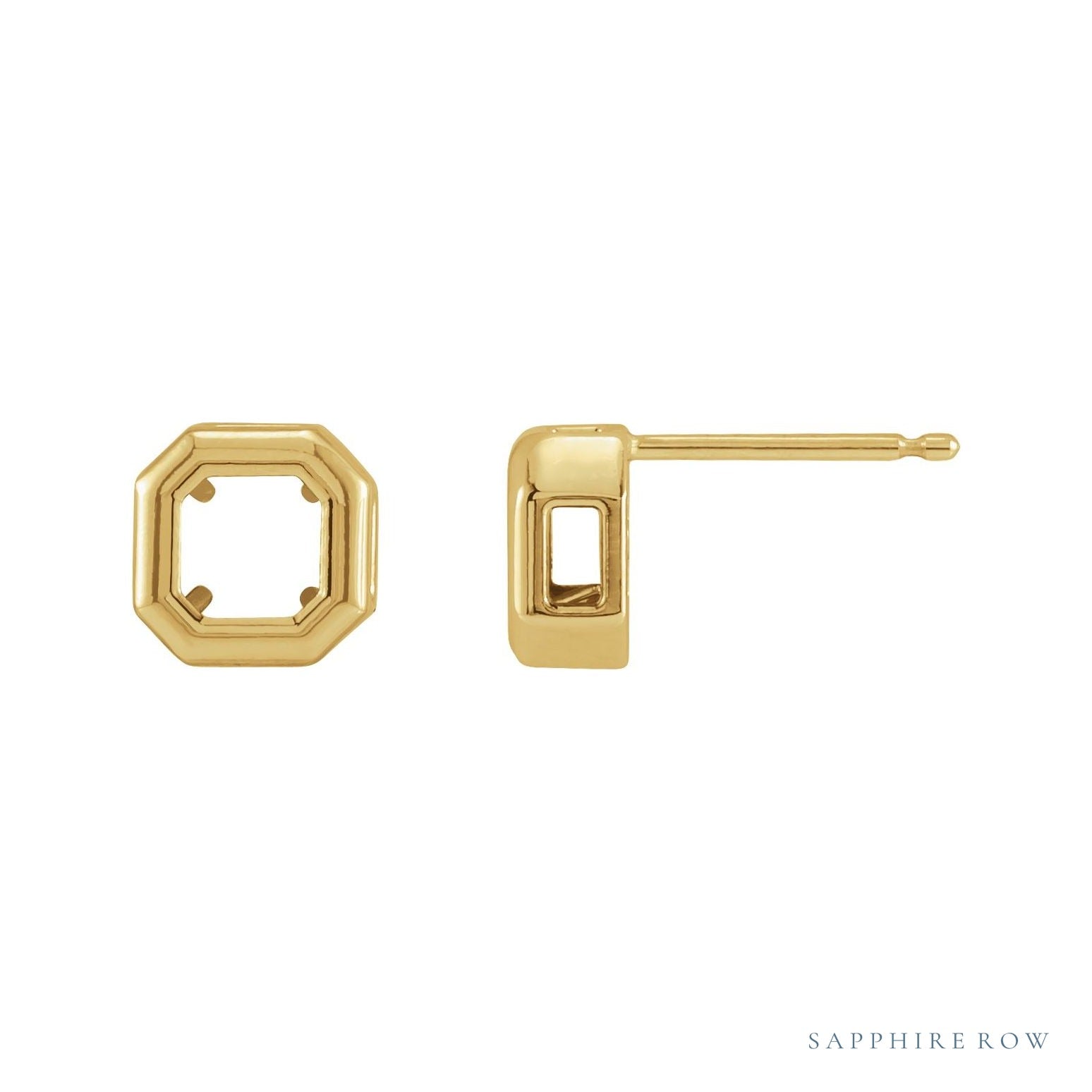 Sapphire Row Asscher Bezel-Set Bezel Earrings setting in 14K Yellow Gold, shown with a center stone (sold separately)