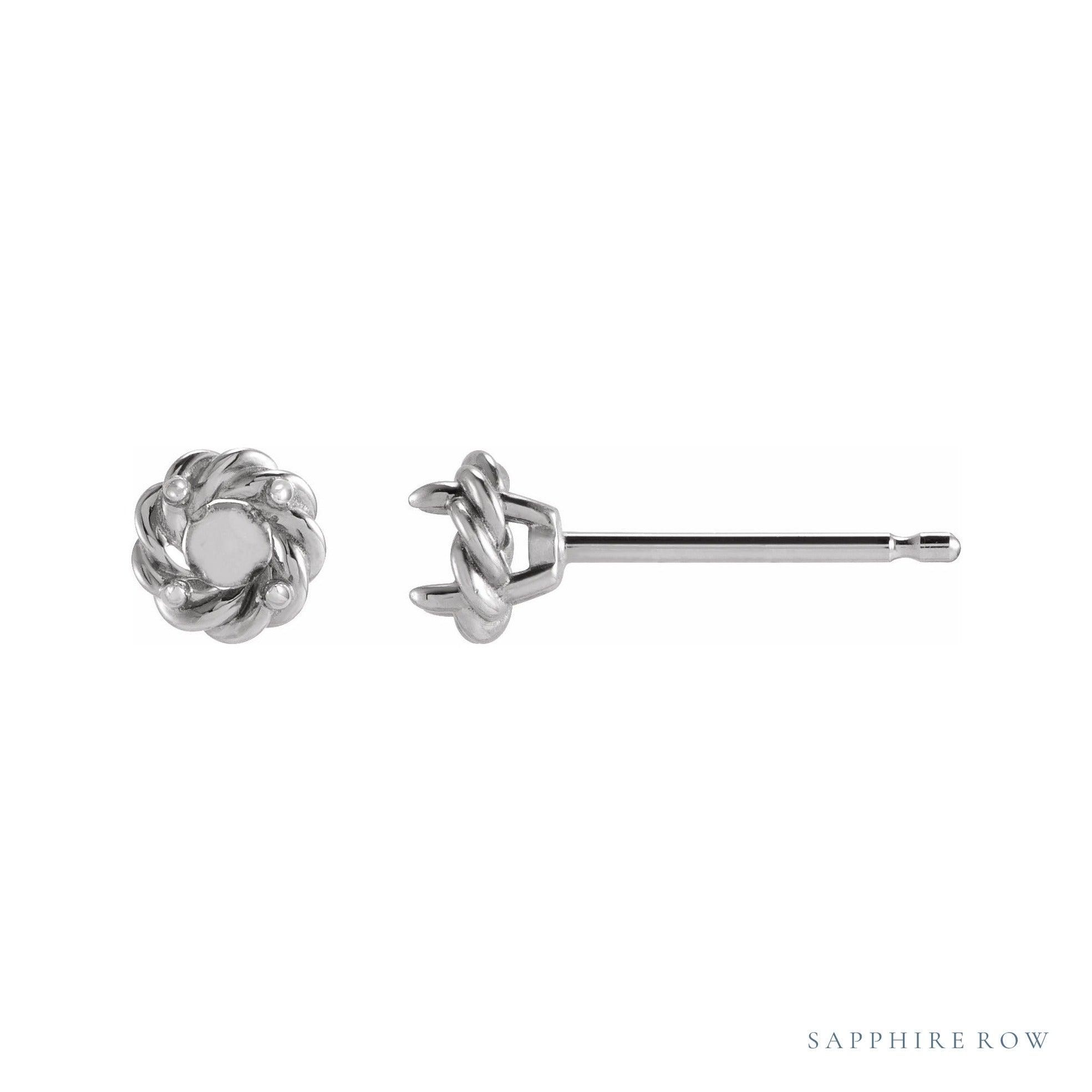 Sapphire Row Round 4-Prong Claw Rope Stud Earrings setting in 14K White Gold, shown with a center stone (sold separately)