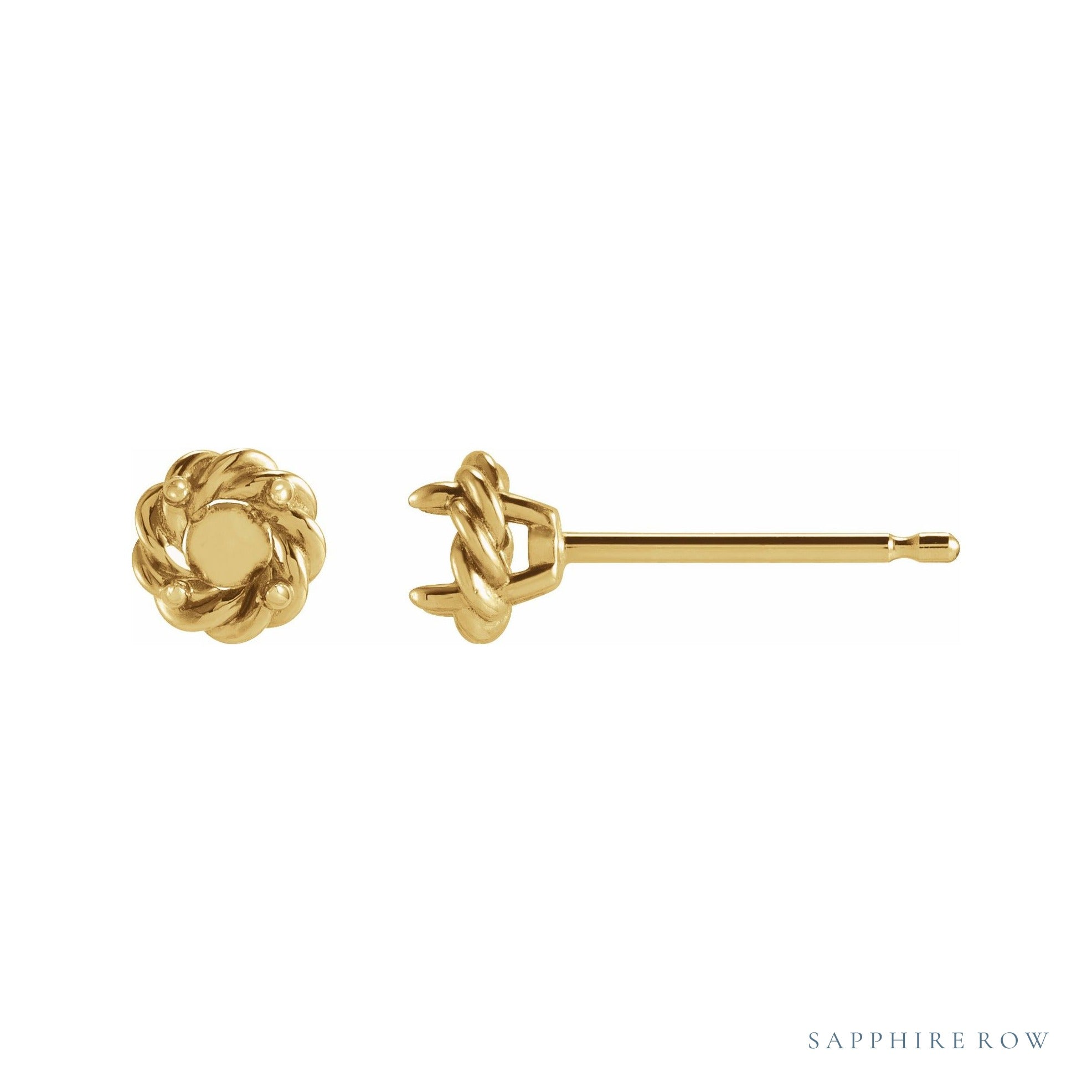 Sapphire Row Round 4-Prong Claw Rope Stud Earrings setting in 14K Yellow Gold, shown with a center stone (sold separately)