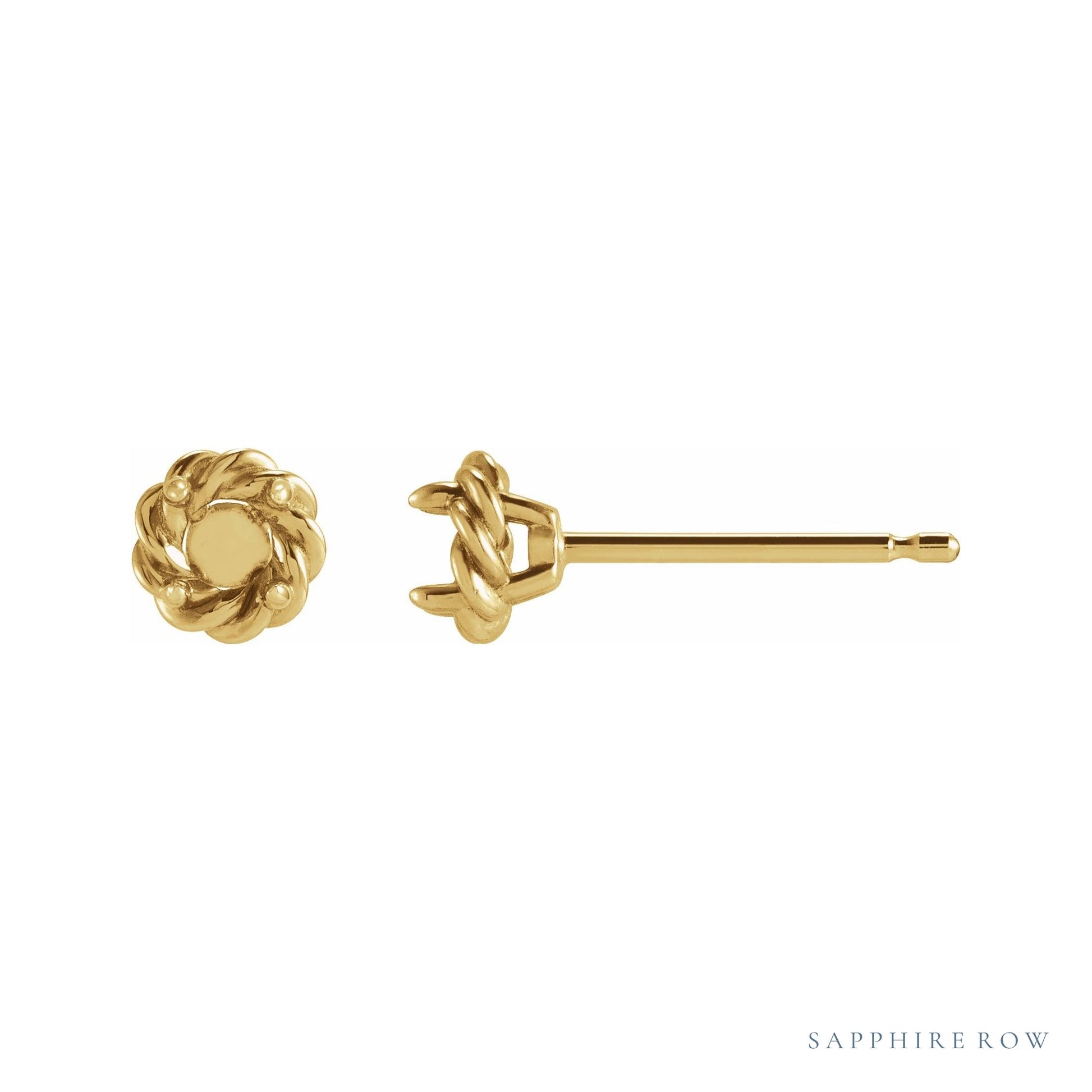 Sapphire Row Round 4-Prong Claw Rope Stud Earrings setting in 14K Yellow Gold, shown with a center stone (sold separately)