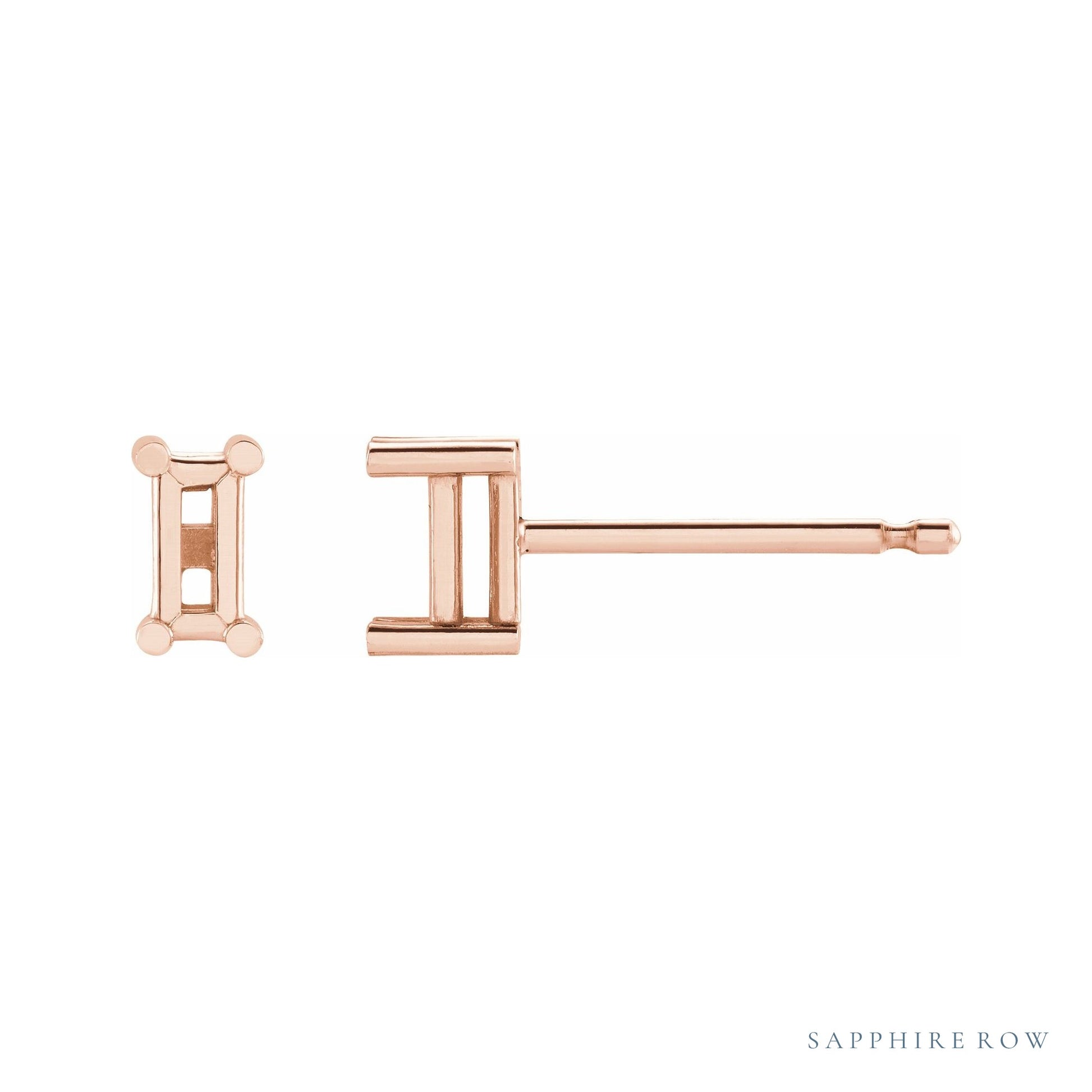 Sapphire Row Straight Baguette 4-Prong Stud Earrings setting in 14K Rose Gold, shown with a center stone (sold separately)