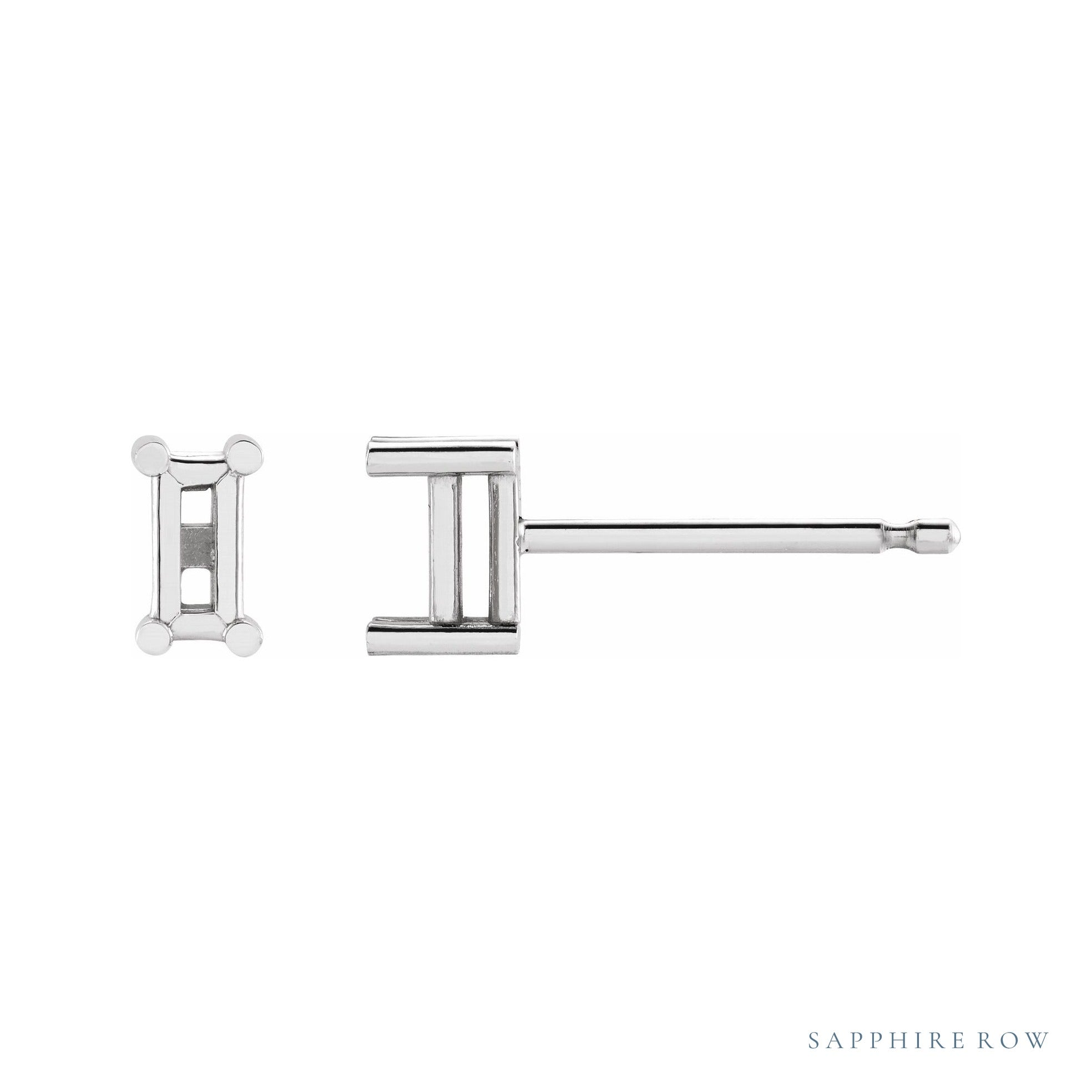 Sapphire Row Straight Baguette 4-Prong Stud Earrings setting in 14K White Gold, shown with a center stone (sold separately)