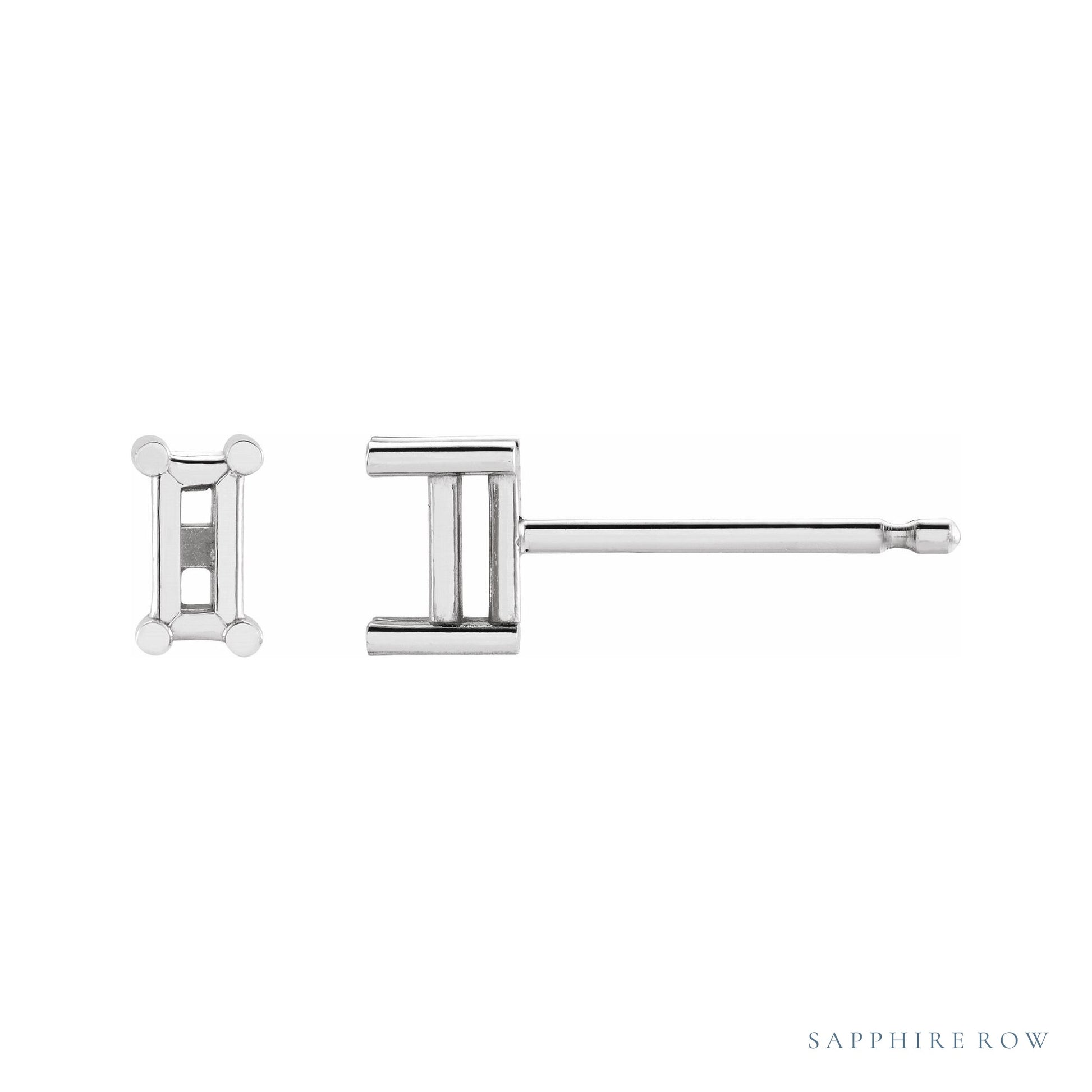 Sapphire Row Straight Baguette 4-Prong Stud Earrings setting in 14K White Gold, shown with a center stone (sold separately)