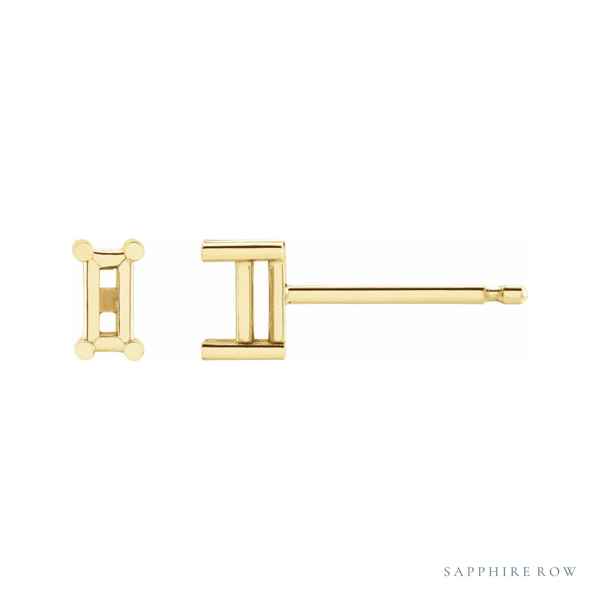 Sapphire Row Straight Baguette 4-Prong Stud Earrings setting in 14K Yellow Gold, shown with a center stone (sold separately)