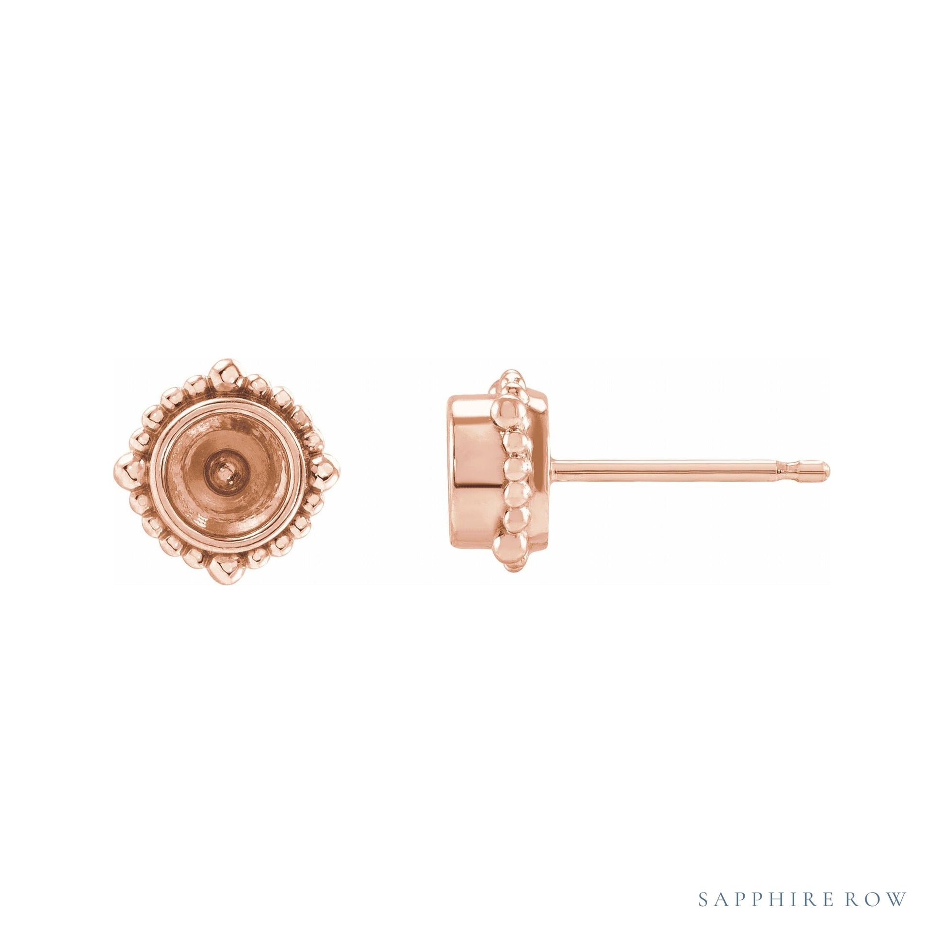 Sapphire Row Beaded Halo-Style Stud Earrings setting in 14K Rose Gold, shown with a center stone (sold separately)