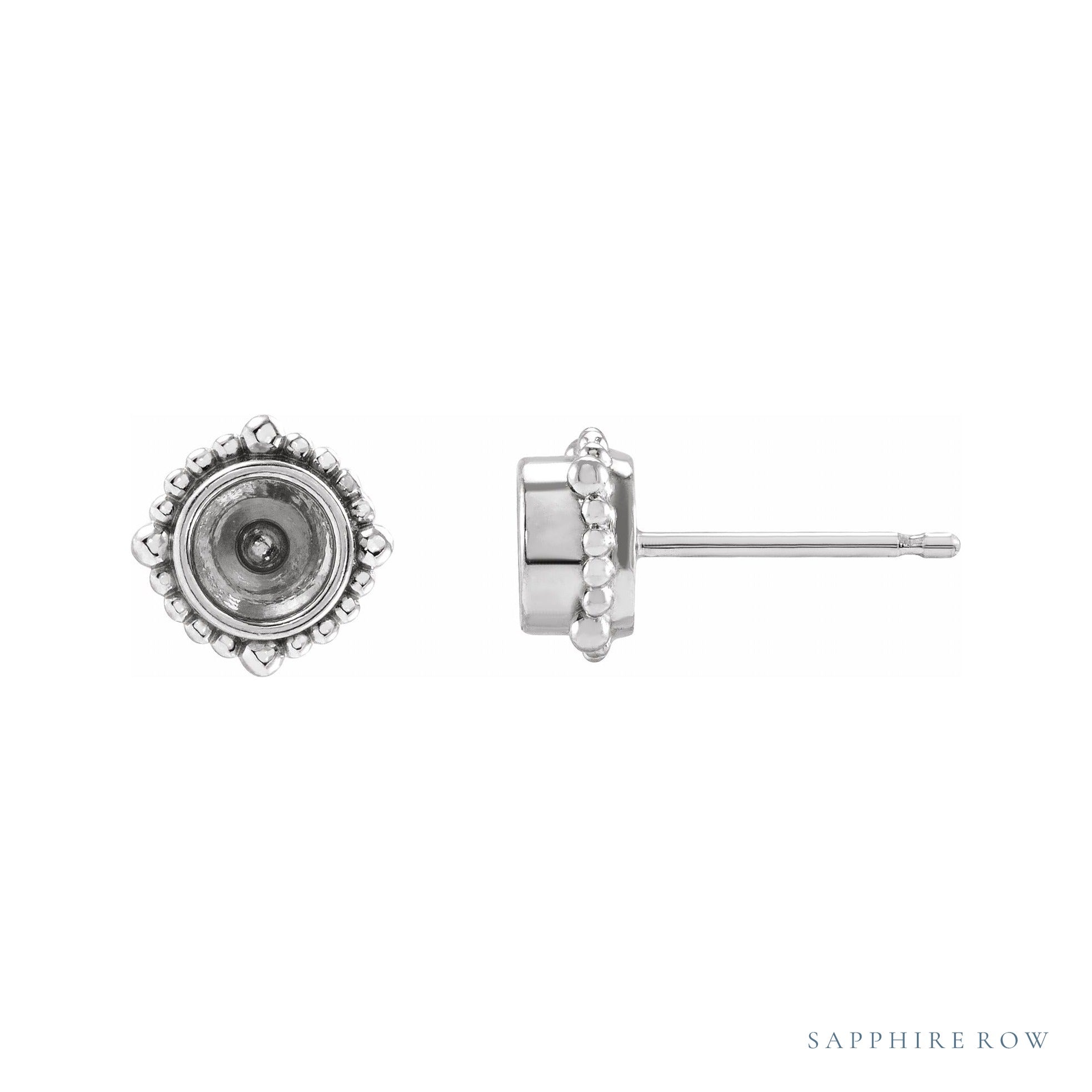Sapphire Row Beaded Halo-Style Stud Earrings setting in 14K White Gold, shown with a center stone (sold separately)