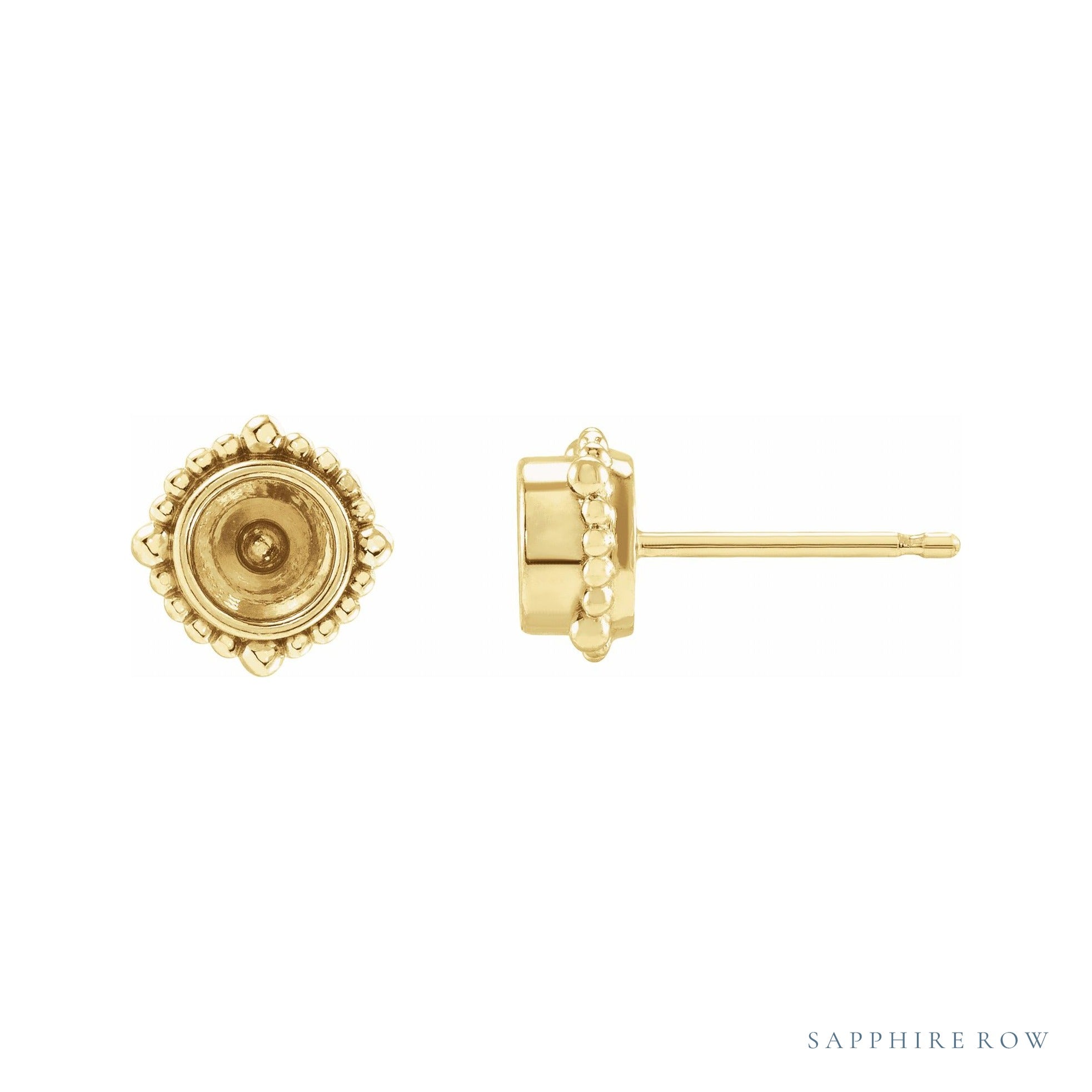 Sapphire Row Beaded Halo-Style Stud Earrings setting in 14K Yellow Gold, shown with a center stone (sold separately)