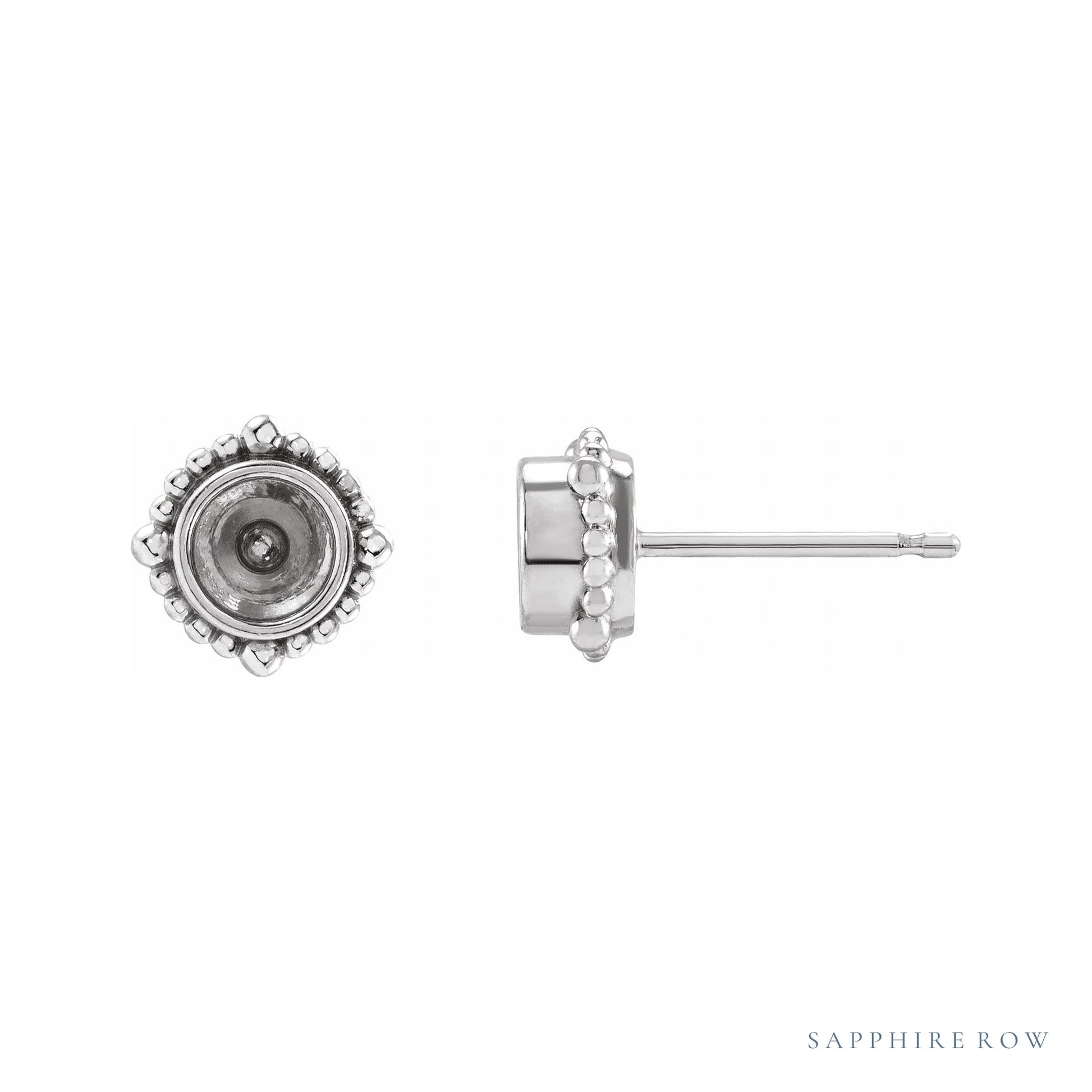 Sapphire Row Beaded Halo-Style Stud Earrings setting in Platinum, shown with a center stone (sold separately)