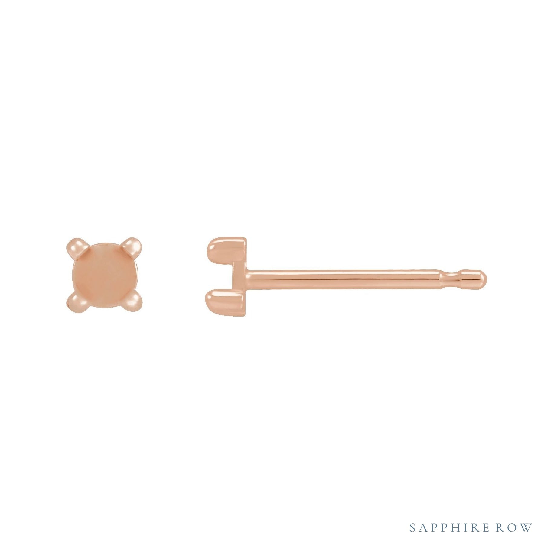Sapphire Row Round 4-Prong Claw Rose-Cut Stud Earrings setting in 14K Rose Gold, shown with a center stone (sold separately)