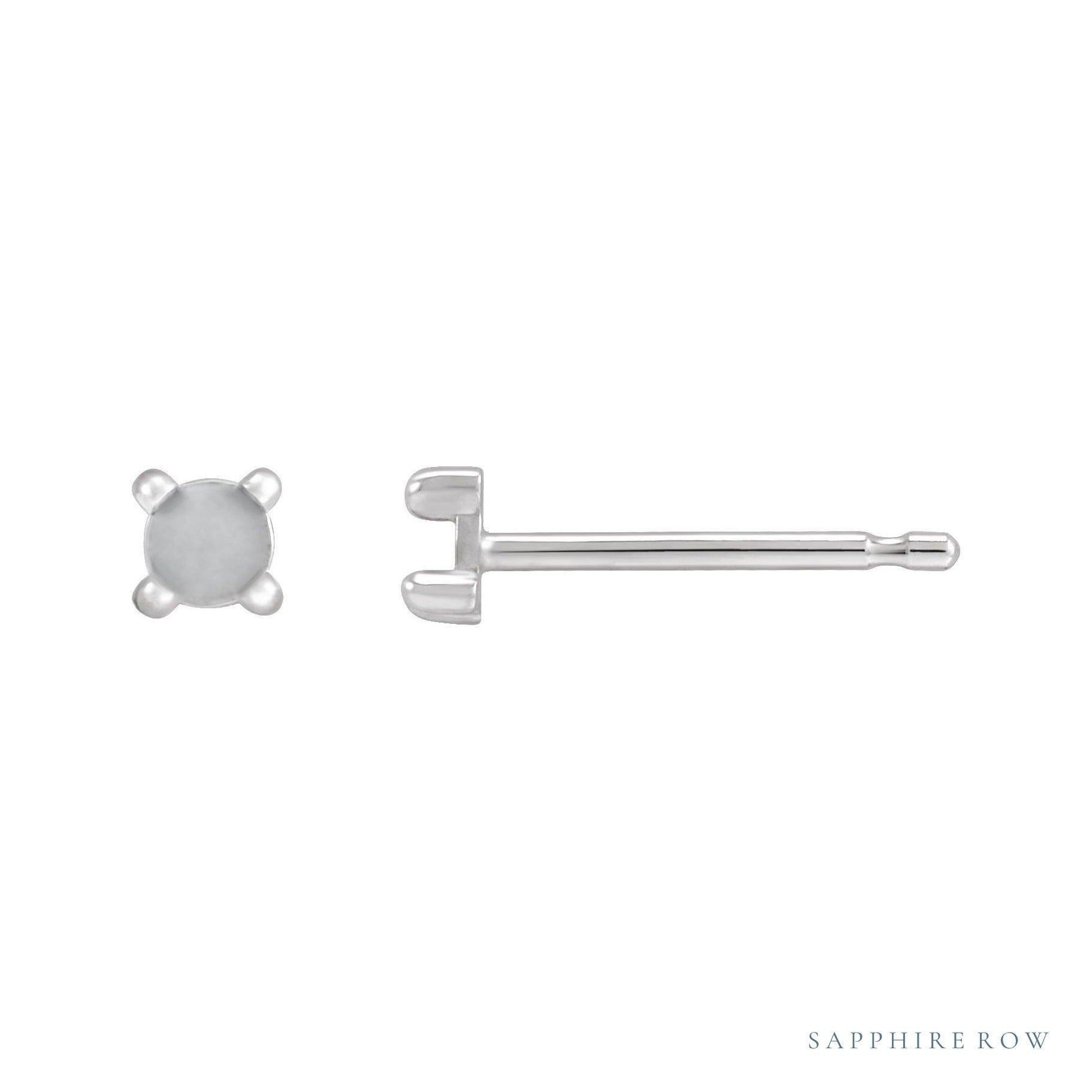 Sapphire Row Round 4-Prong Claw Rose-Cut Stud Earrings setting in 14K White Gold, shown with a center stone (sold separately)