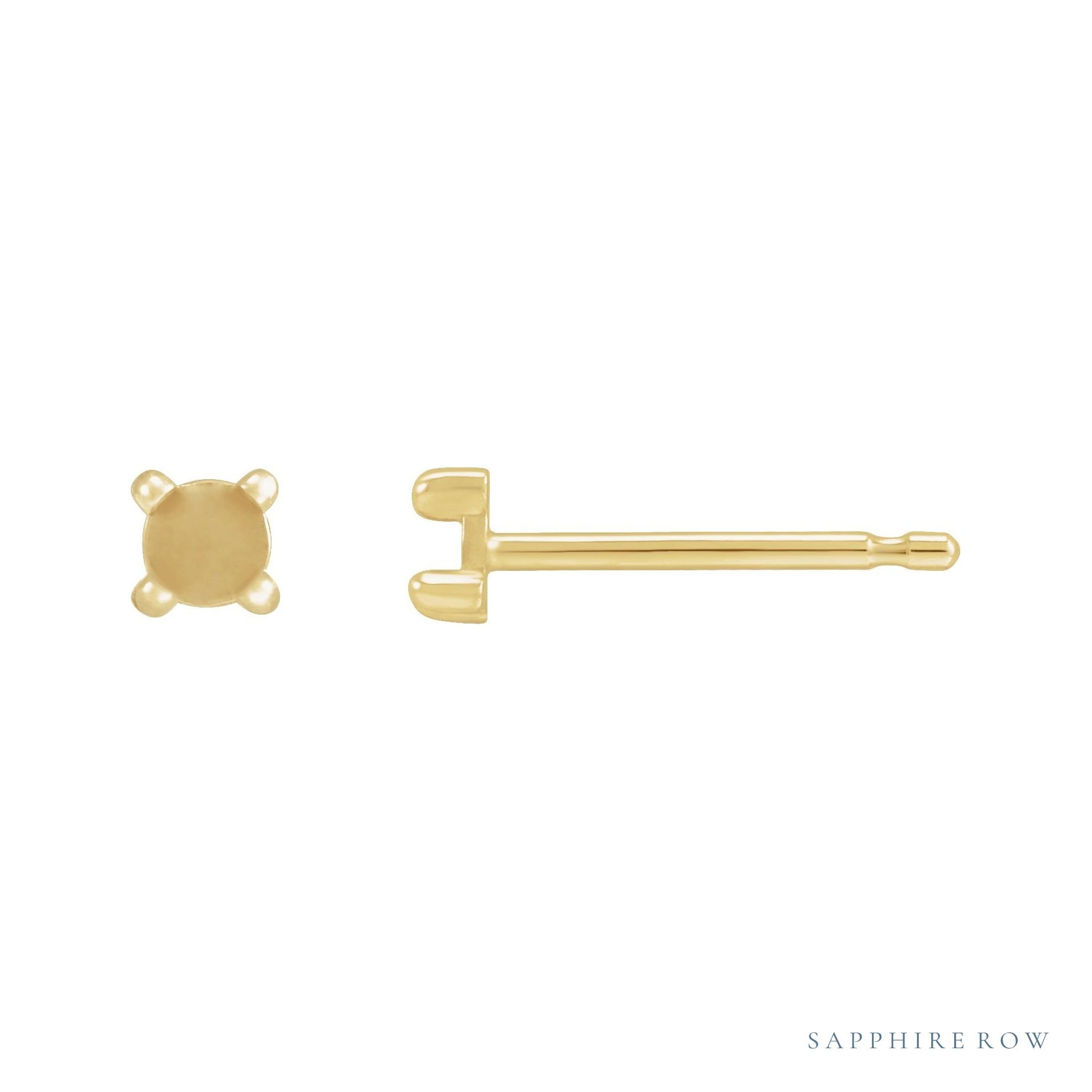 Sapphire Row Round 4-Prong Claw Rose-Cut Stud Earrings setting in 14K Yellow Gold, shown with a center stone (sold separately)