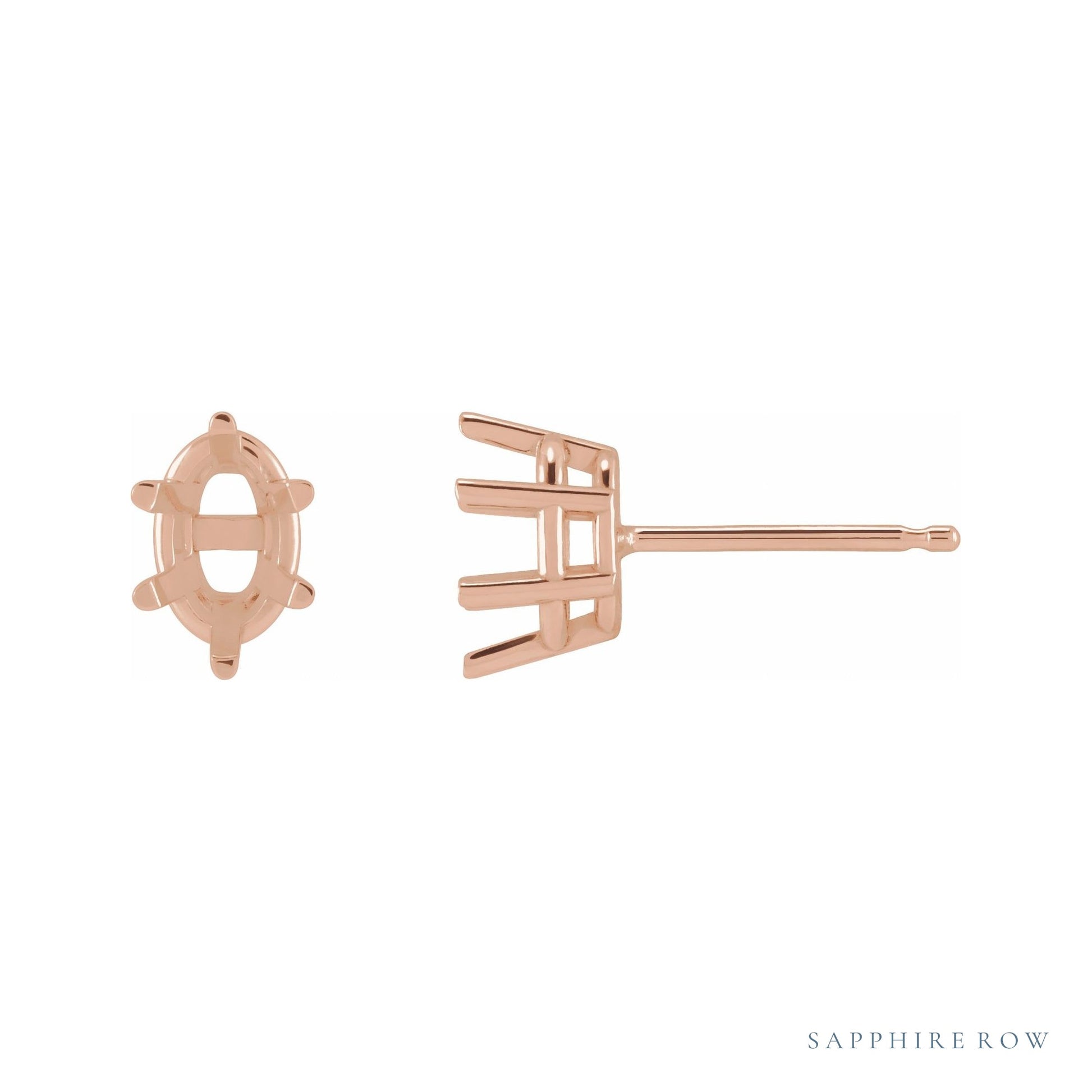 Sapphire Row Oval 6-Prong Stud Earrings setting in 14K Rose Gold, shown with a center stone (sold separately)