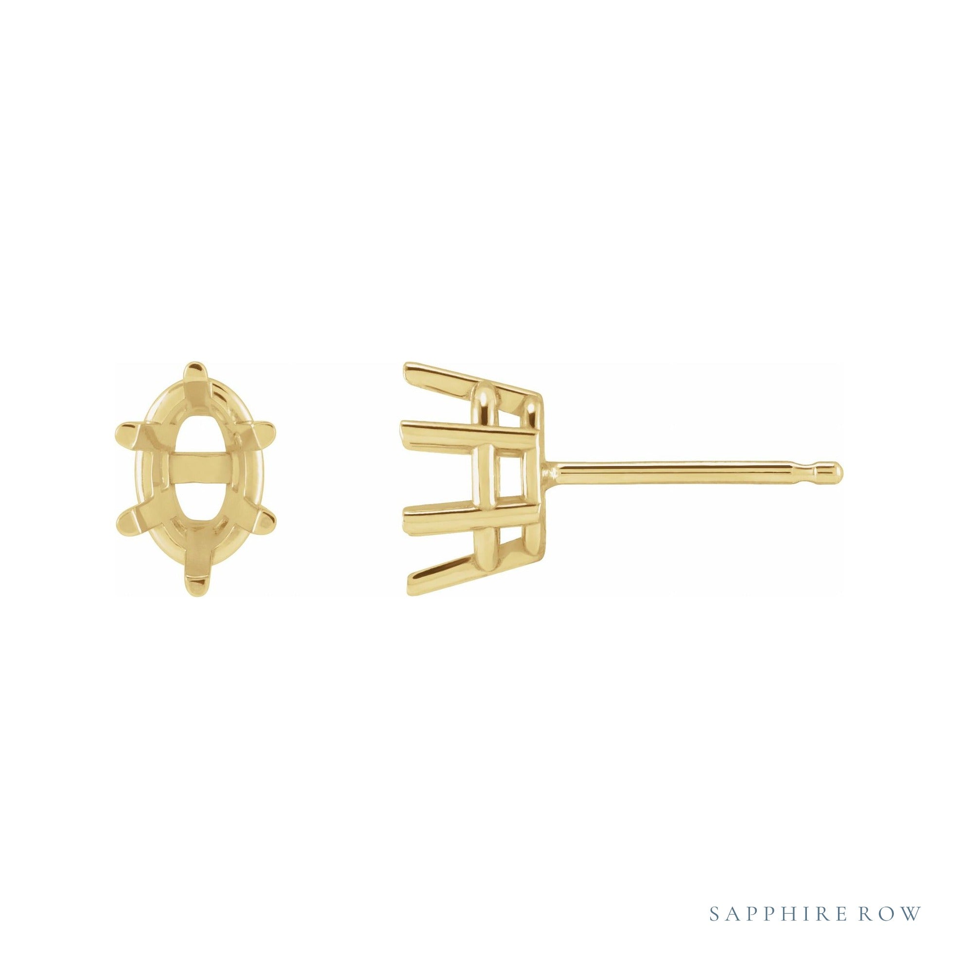 Sapphire Row Oval 6-Prong Stud Earrings setting in 14K Yellow Gold, shown with a center stone (sold separately)