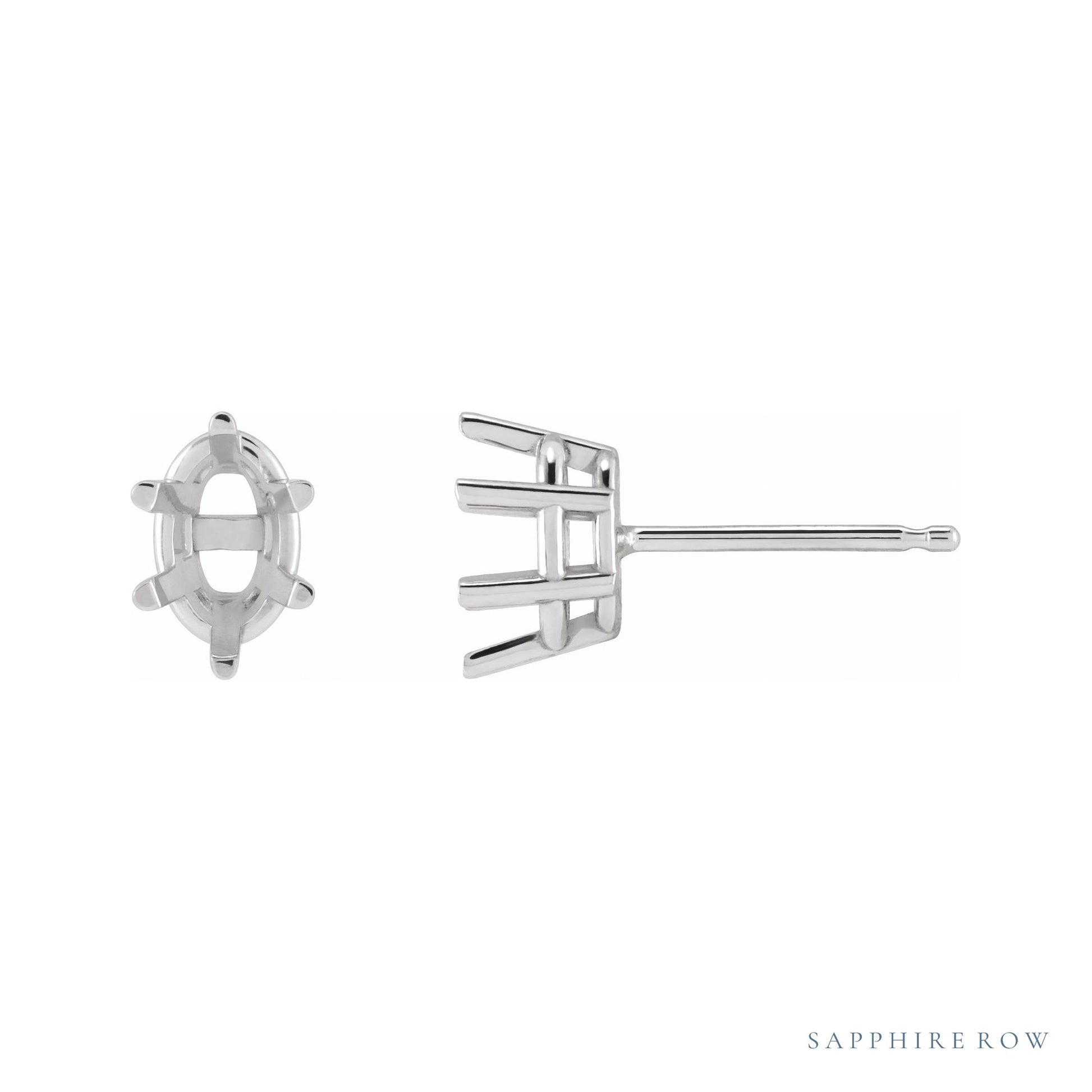 Sapphire Row Oval 6-Prong Stud Earrings setting in Platinum, shown with a center stone (sold separately)