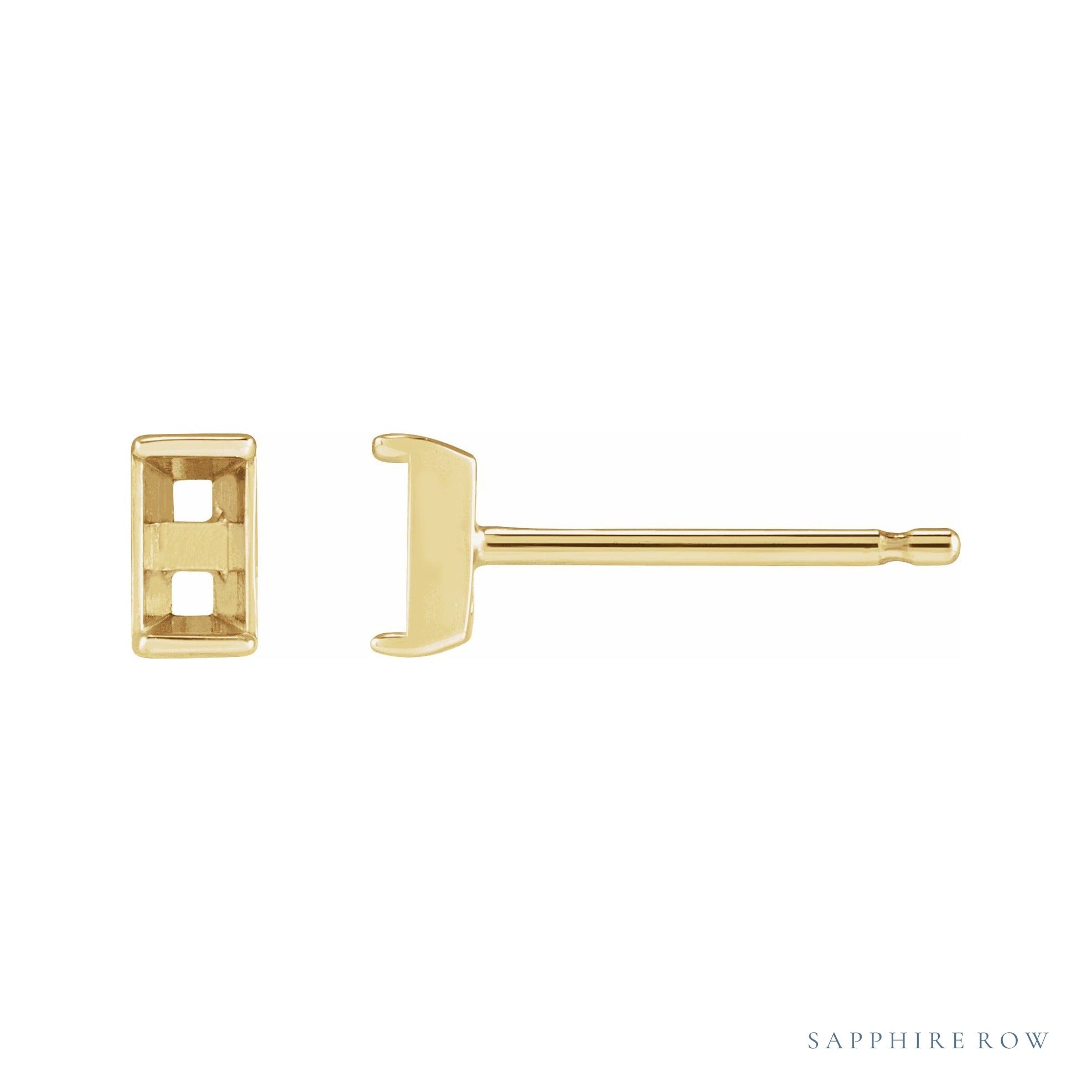 Sapphire Row Straight Baguette Channel-Set Stud Earrings setting in 14K Yellow Gold, shown with a center stone (sold separately)