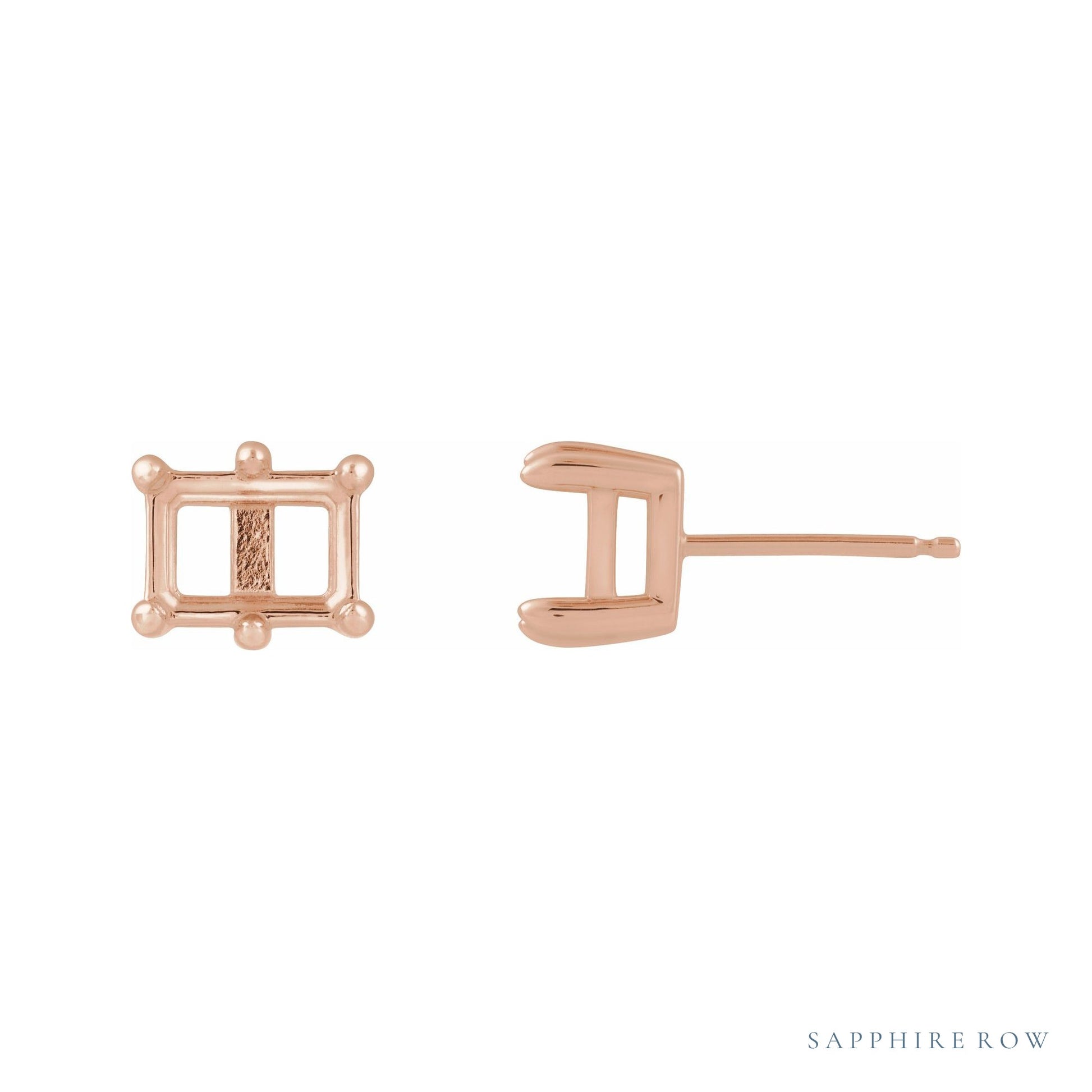 Sapphire Row Solitaire Stud Earrings setting in 14K Rose Gold, shown with a center stone (sold separately)