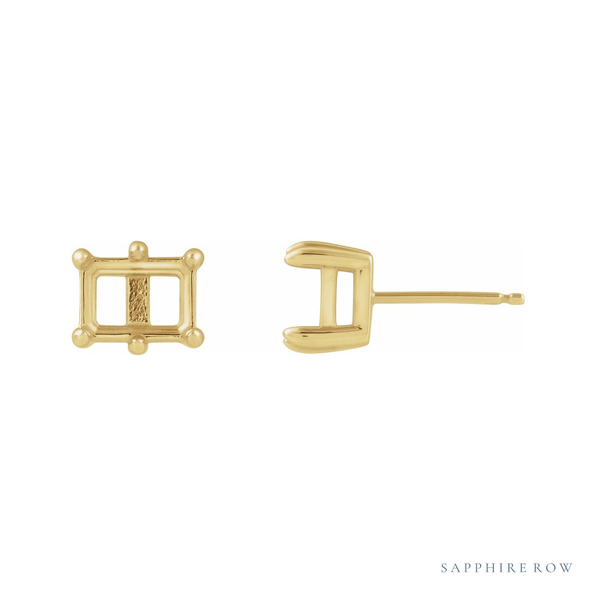 Sapphire Row Solitaire Stud Earrings setting in 14K Yellow Gold, shown with a center stone (sold separately)