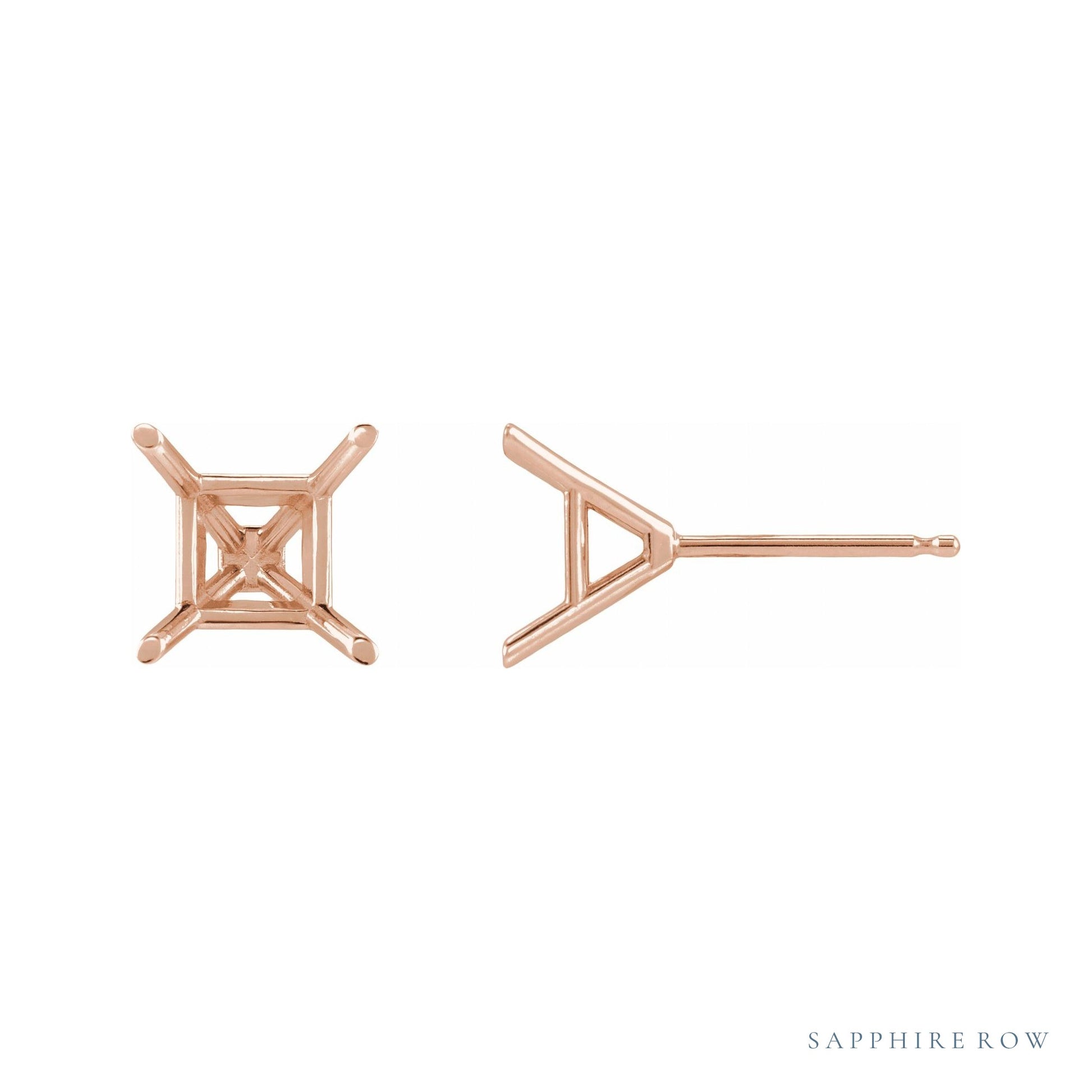 Sapphire Row Asscher 4-Prong Cocktail-Style Earrings setting in 14K Rose Gold, shown with a center stone (sold separately)